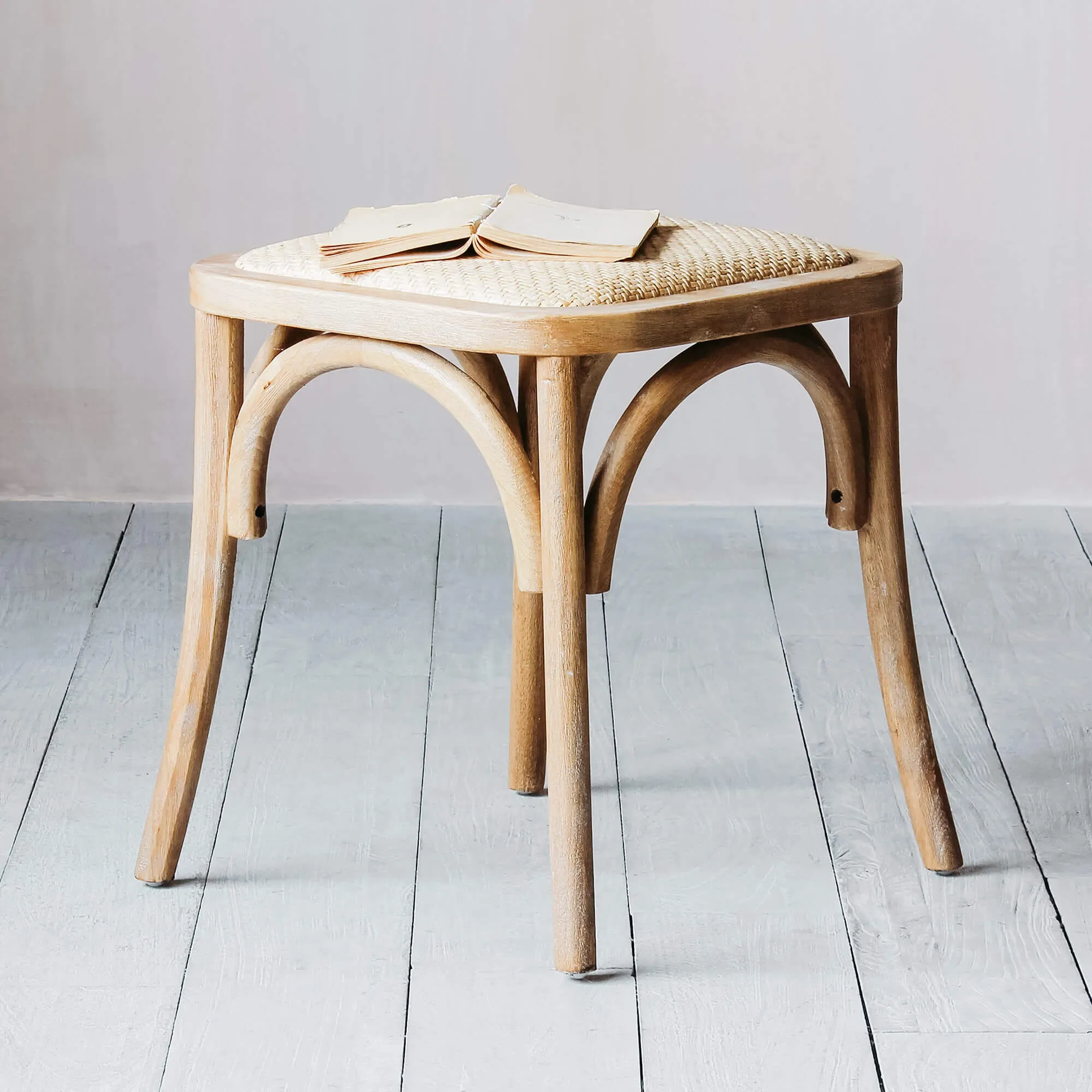Lucien Wicker Stool - Rubber Wood, Rattan