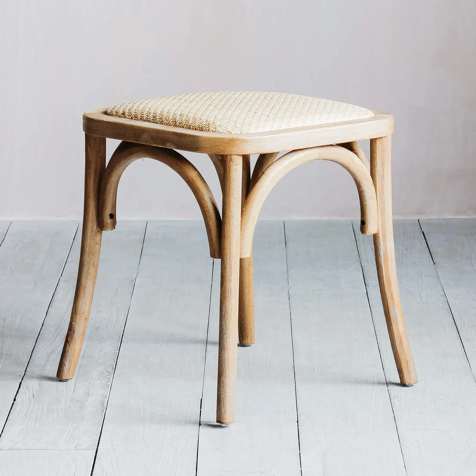 Lucien Wicker Stool - Rubber Wood, Rattan