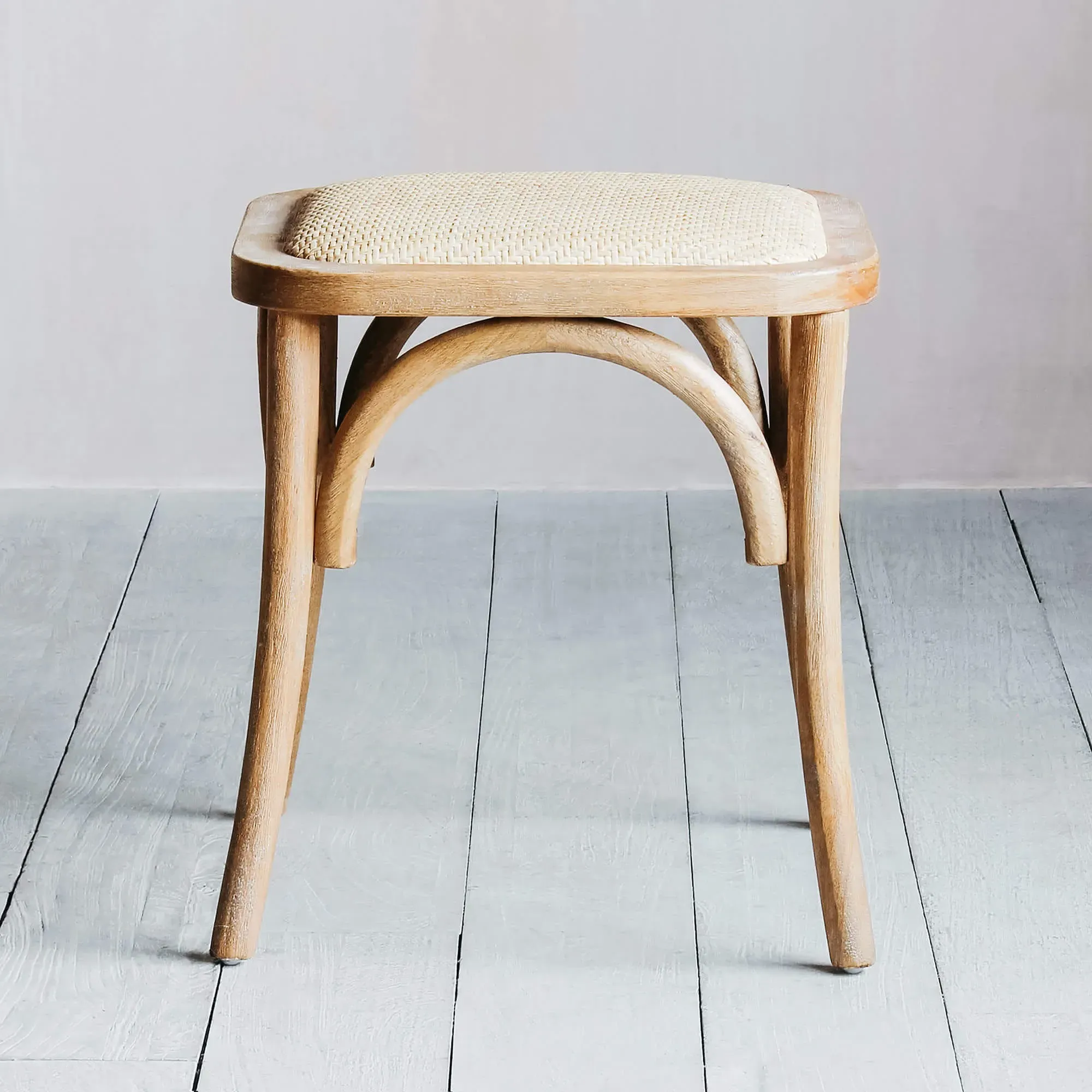 Lucien Wicker Stool - Rubber Wood, Rattan