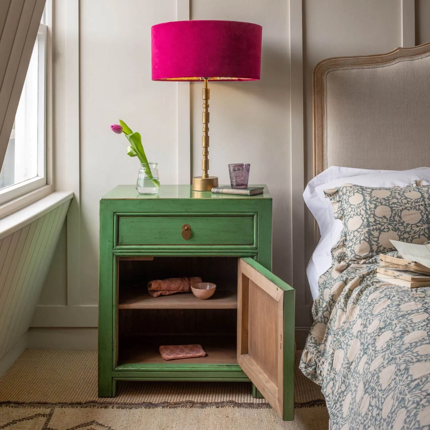 Macau Bedside Table - Jade, Pine