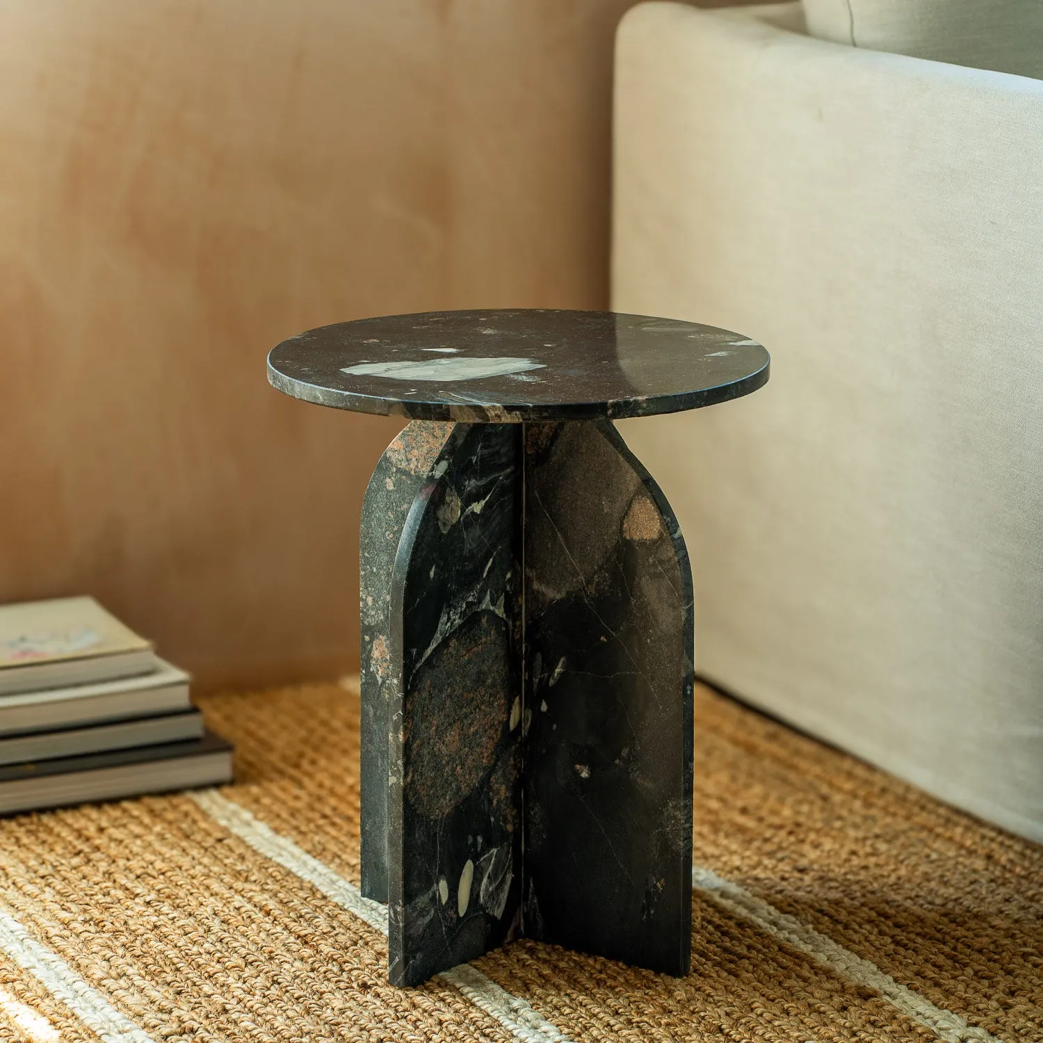 Maeve Round Side Table - Black, Marble