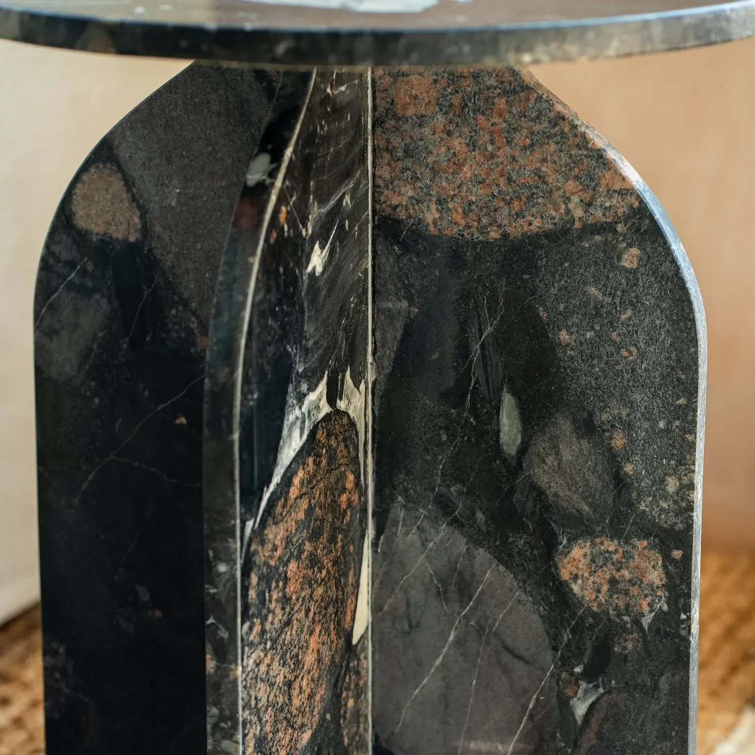 Maeve Round Side Table - Black, Marble