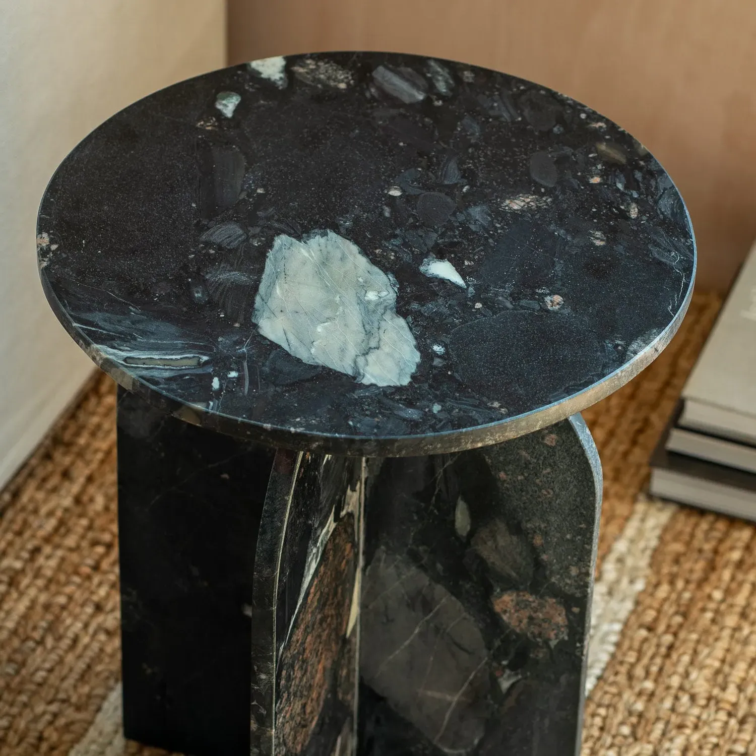 Maeve Round Side Table - Black, Marble