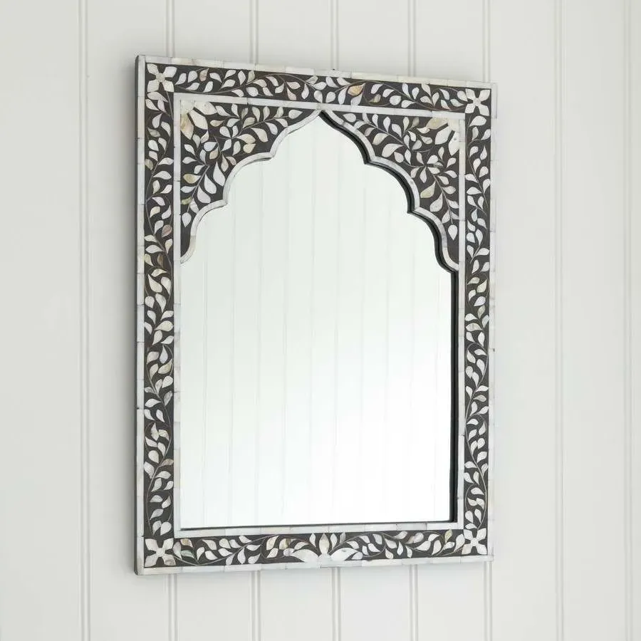 Mandir Arched Mirror - Grey, Mother of Pearl