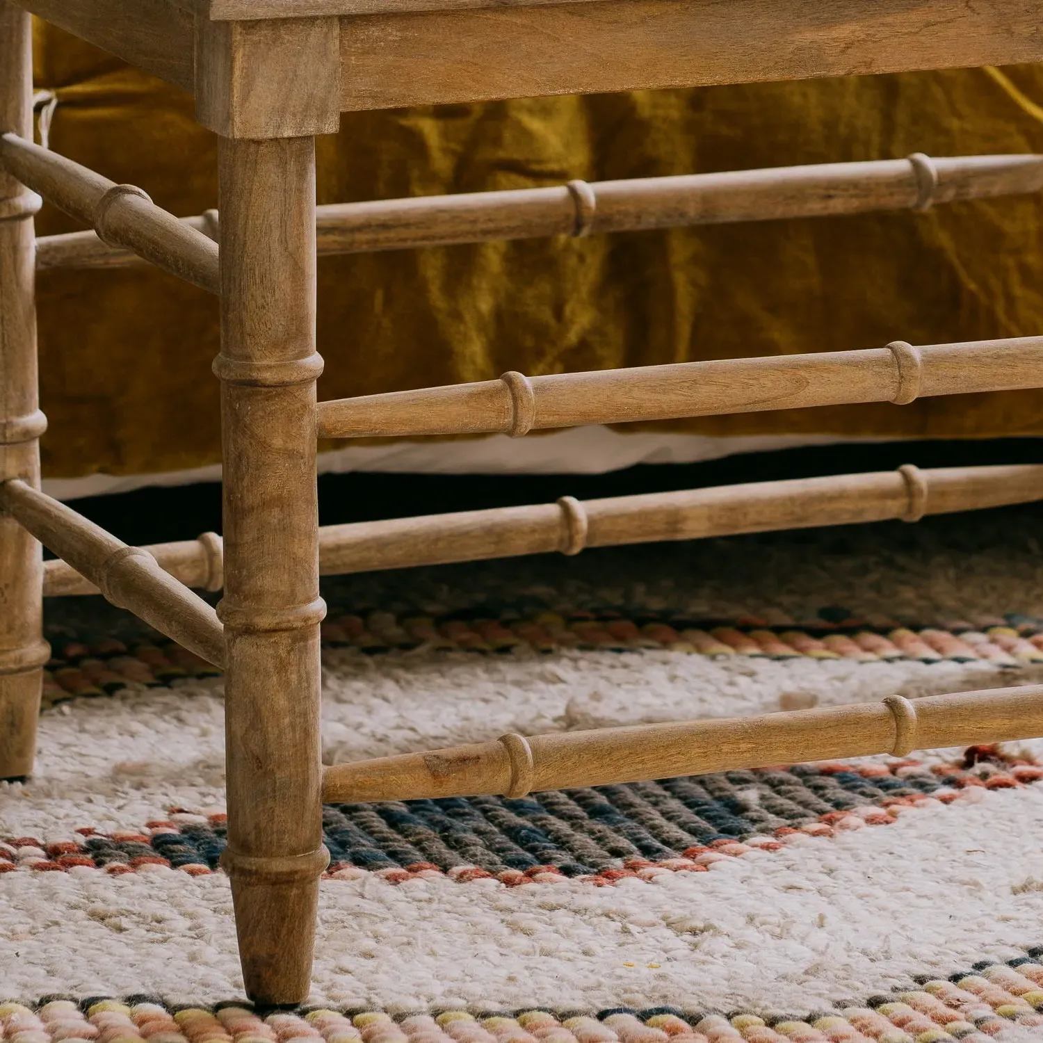 Mango Wood Luggage Bench with Spindle Detailing - Honey