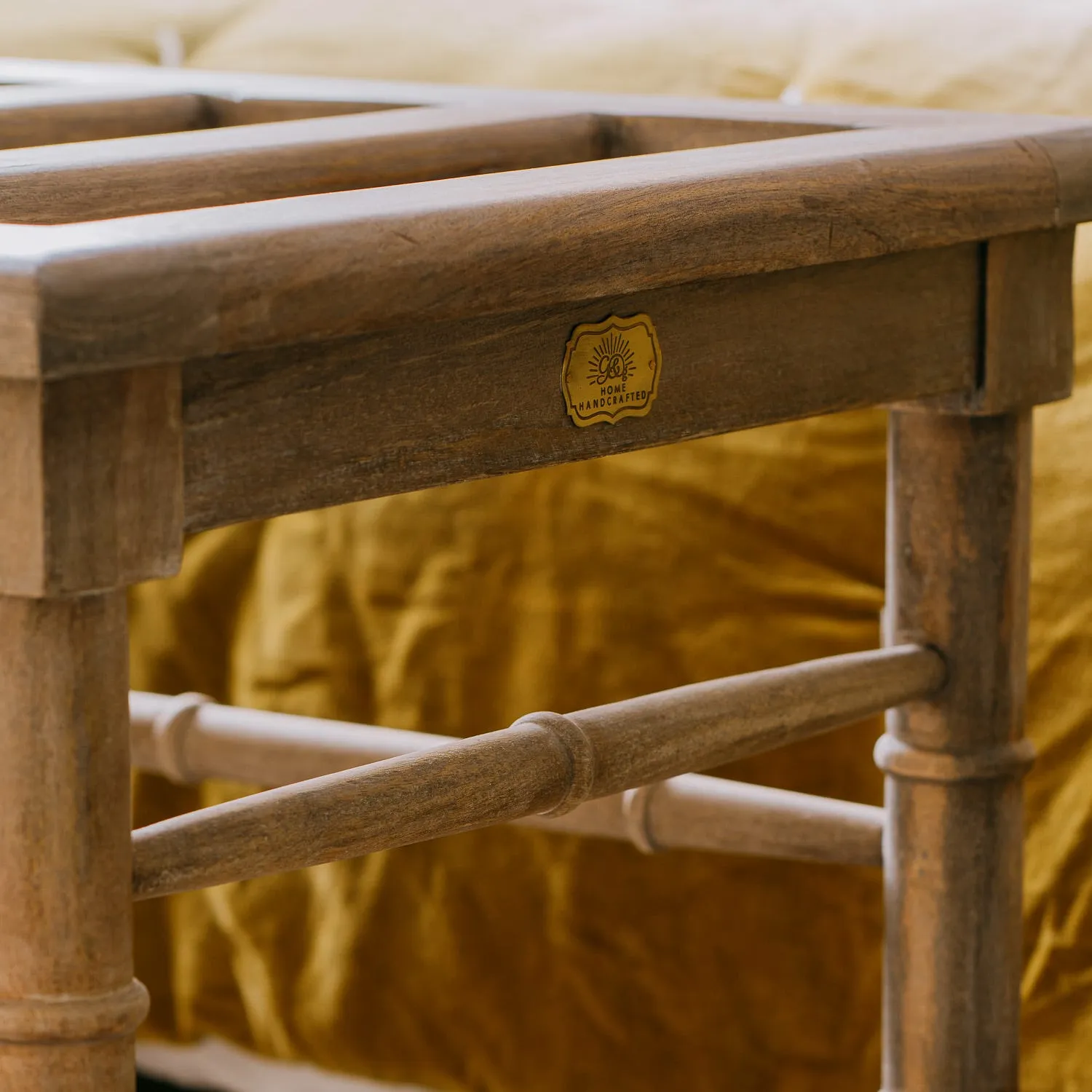 Mango Wood Luggage Bench with Spindle Detailing - Honey