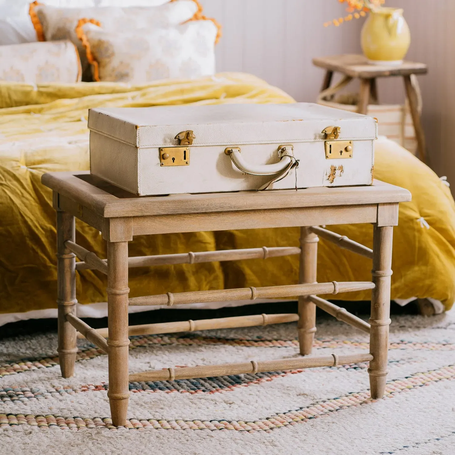 Mango Wood Luggage Bench with Spindle Detailing - Honey image