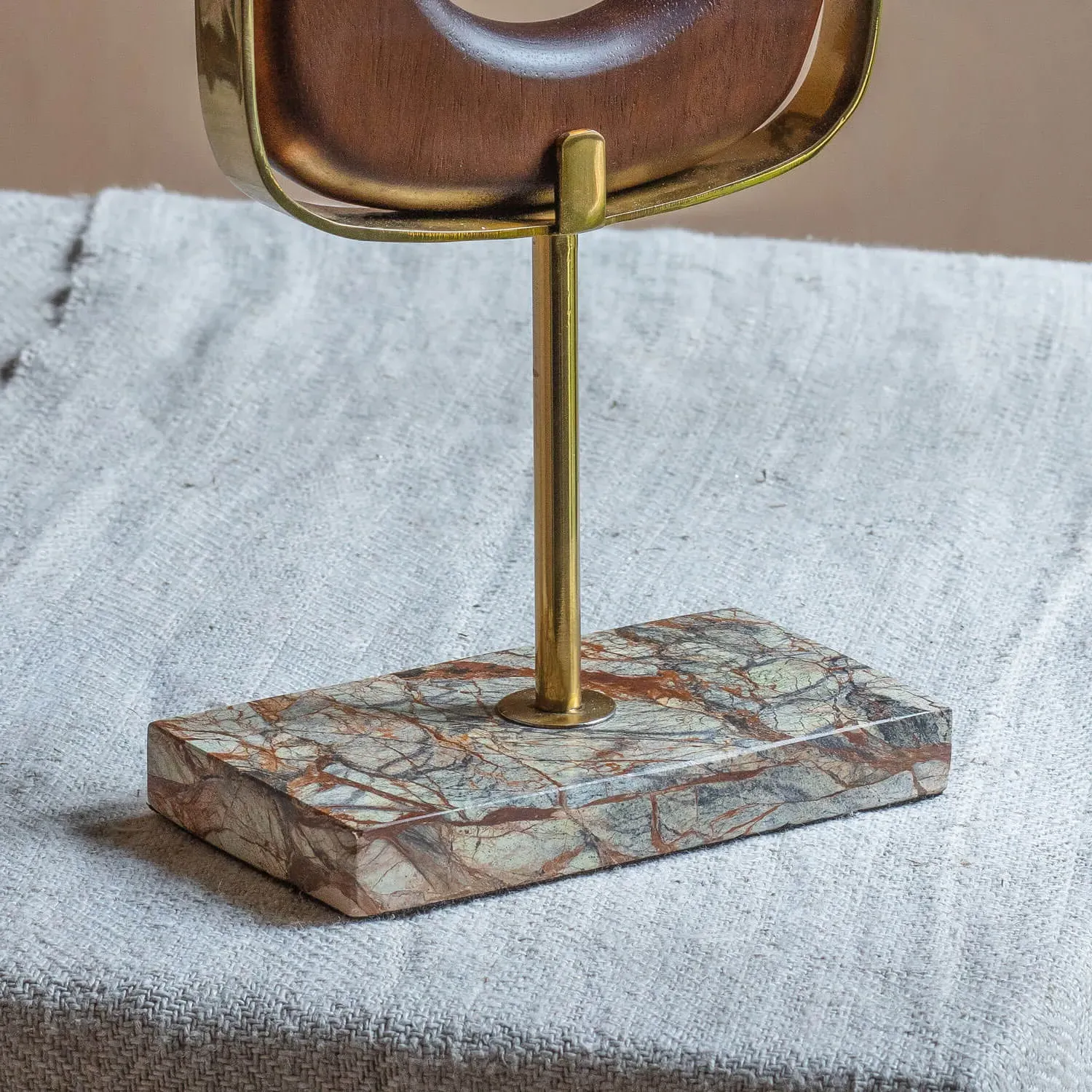 Marble and Wood Ornament - Brass