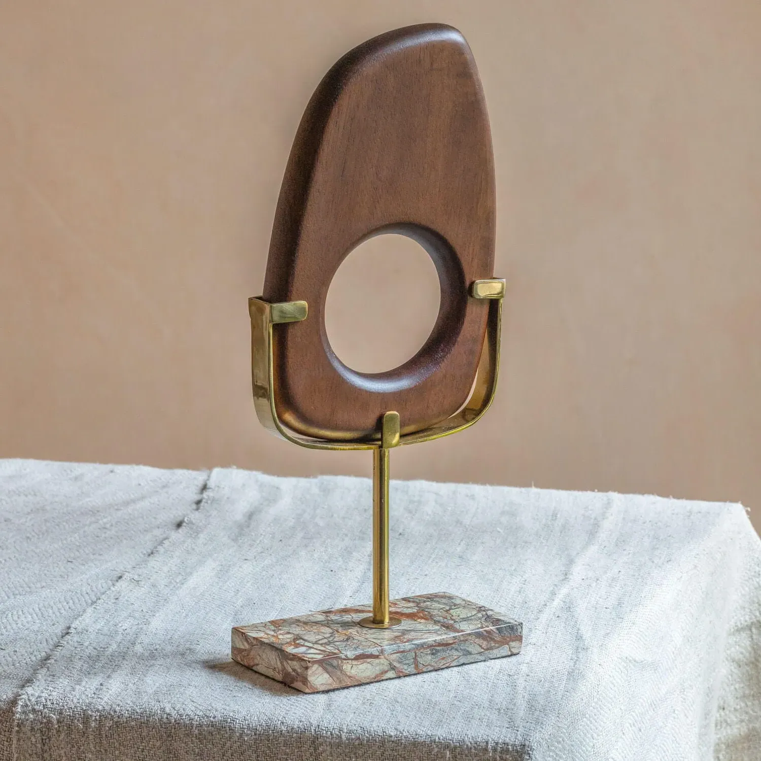 Marble and Wood Ornament - Brass image