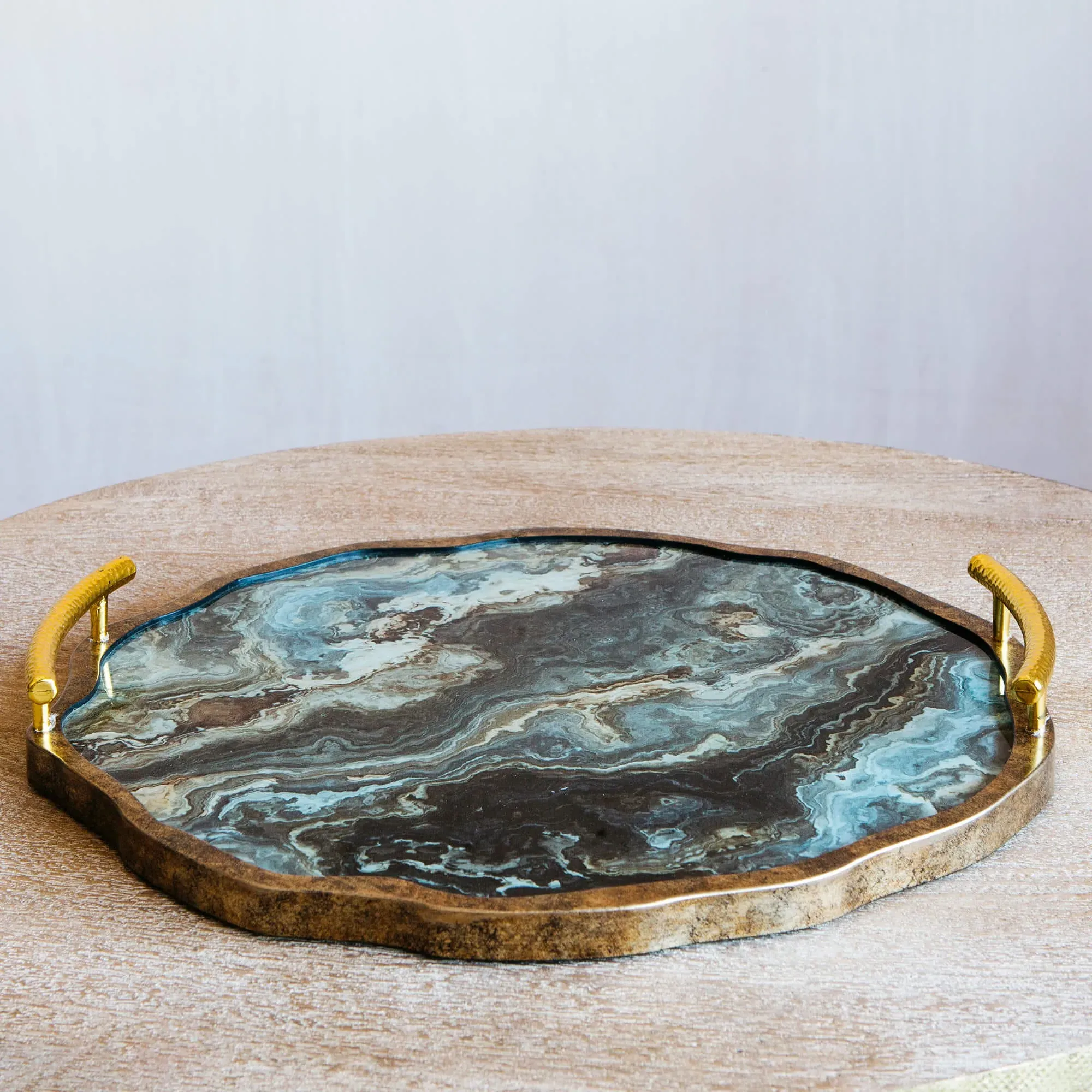 Marble Effect Tray with Handles - Glass