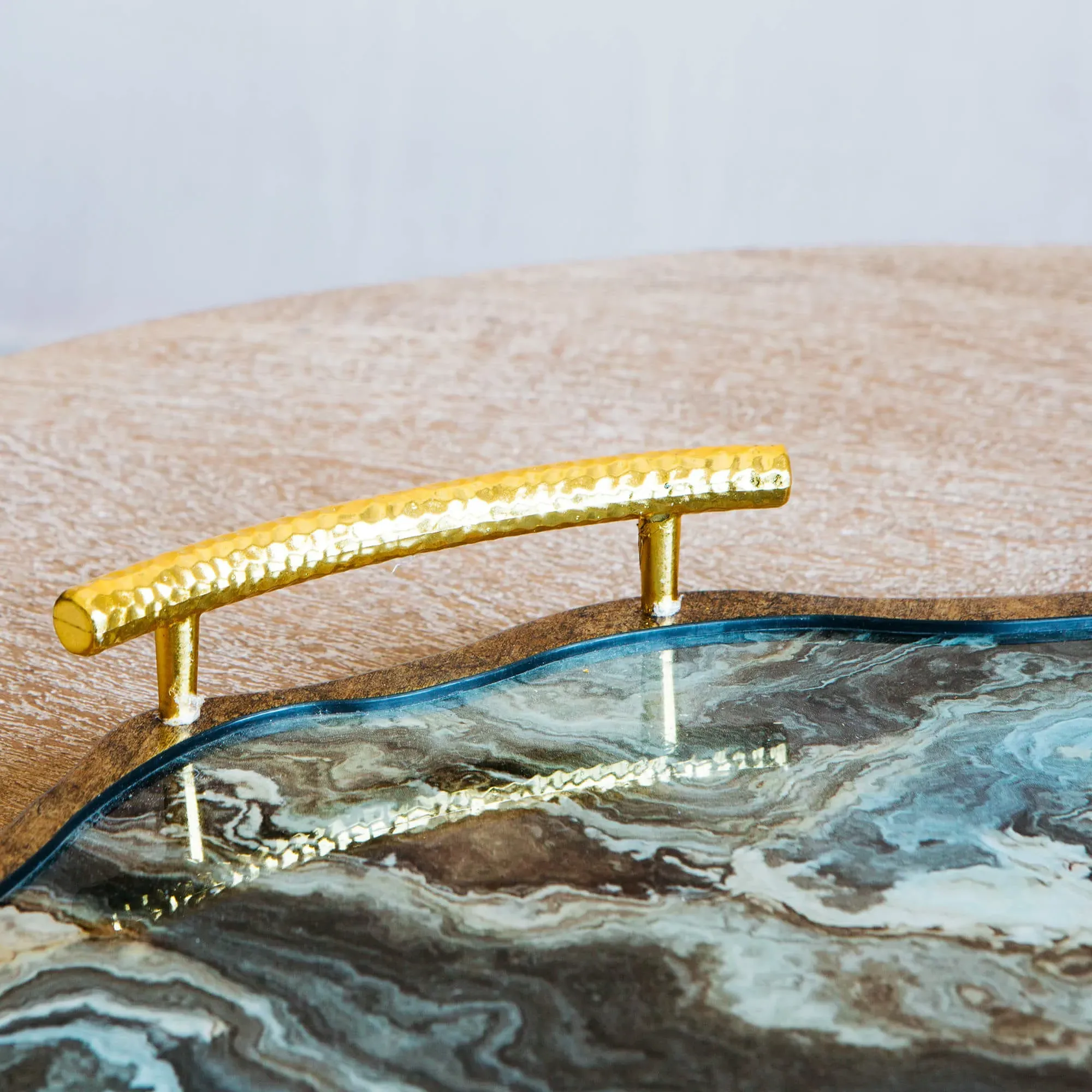 Marble Effect Tray with Handles - Glass