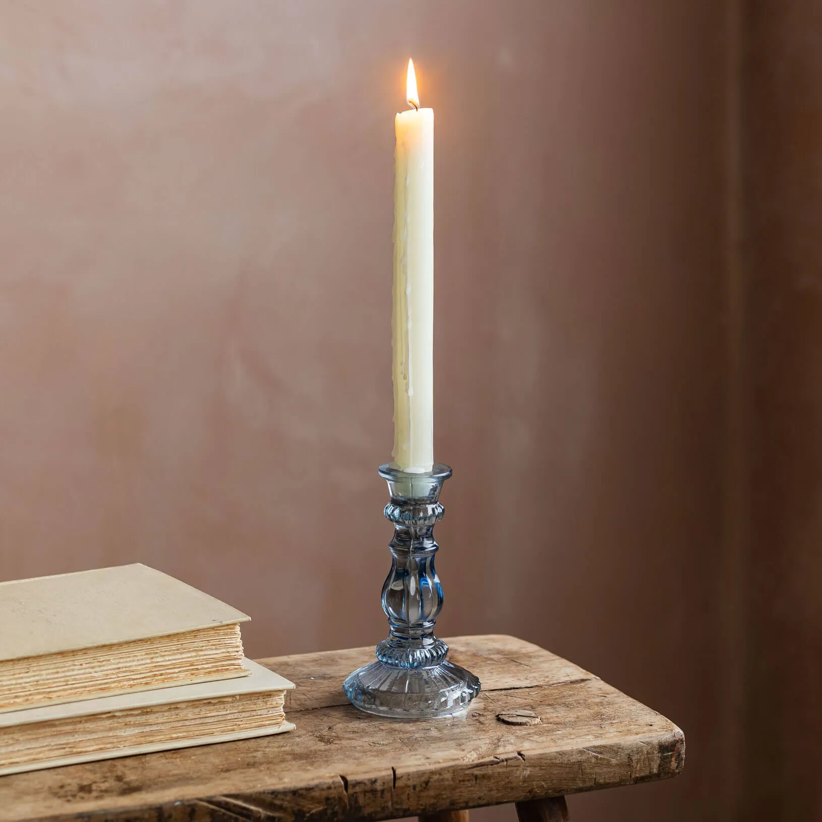 Medium Candle Holder - Light Blue, Glass