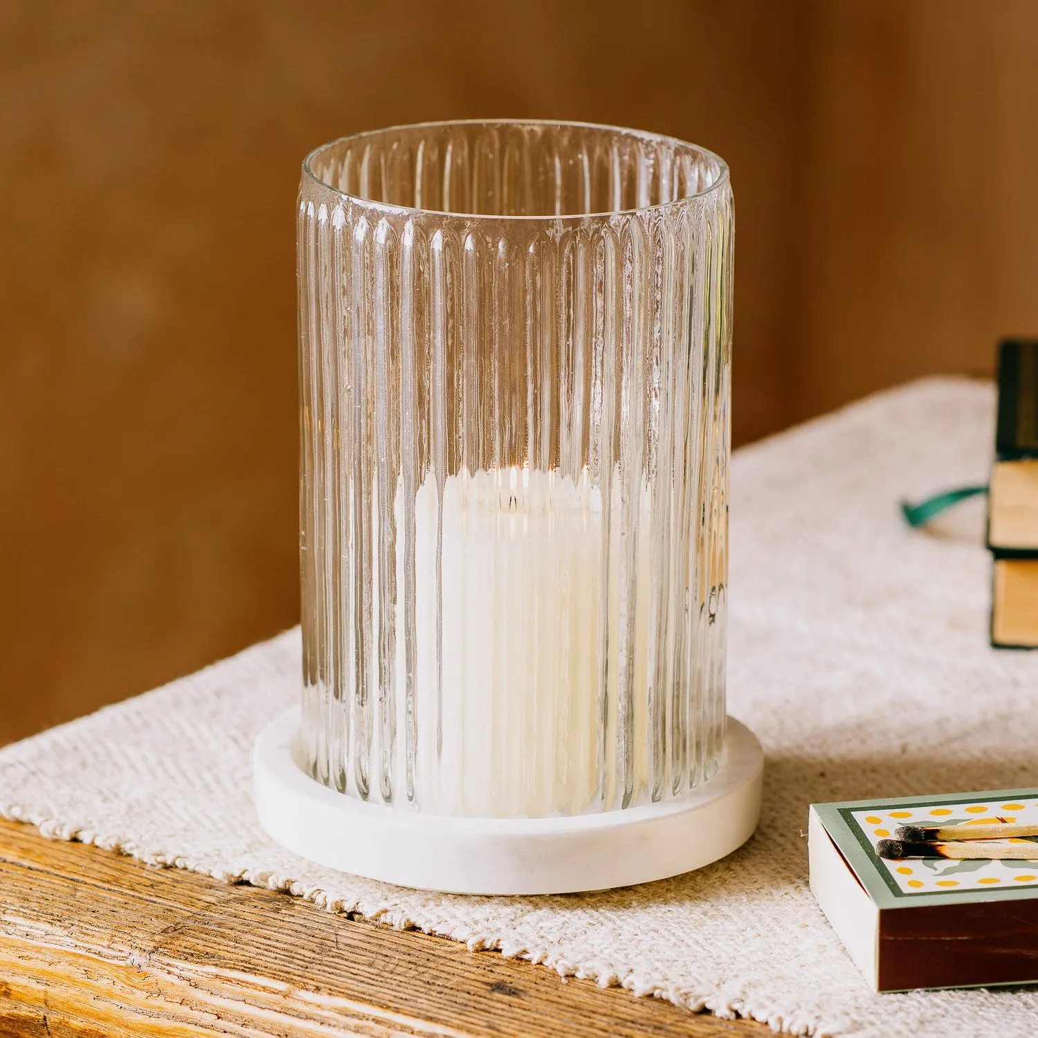 Medium Candle Holder - White, Marble
