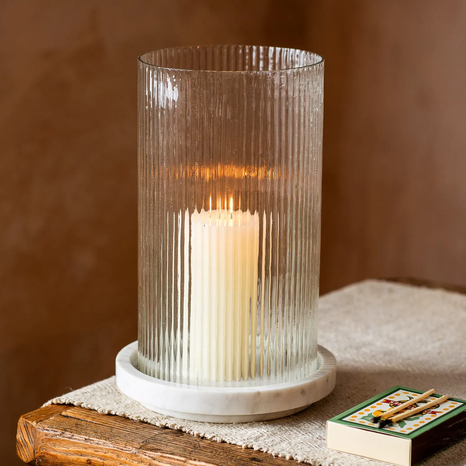 Medium Candle Holder - White, Marble