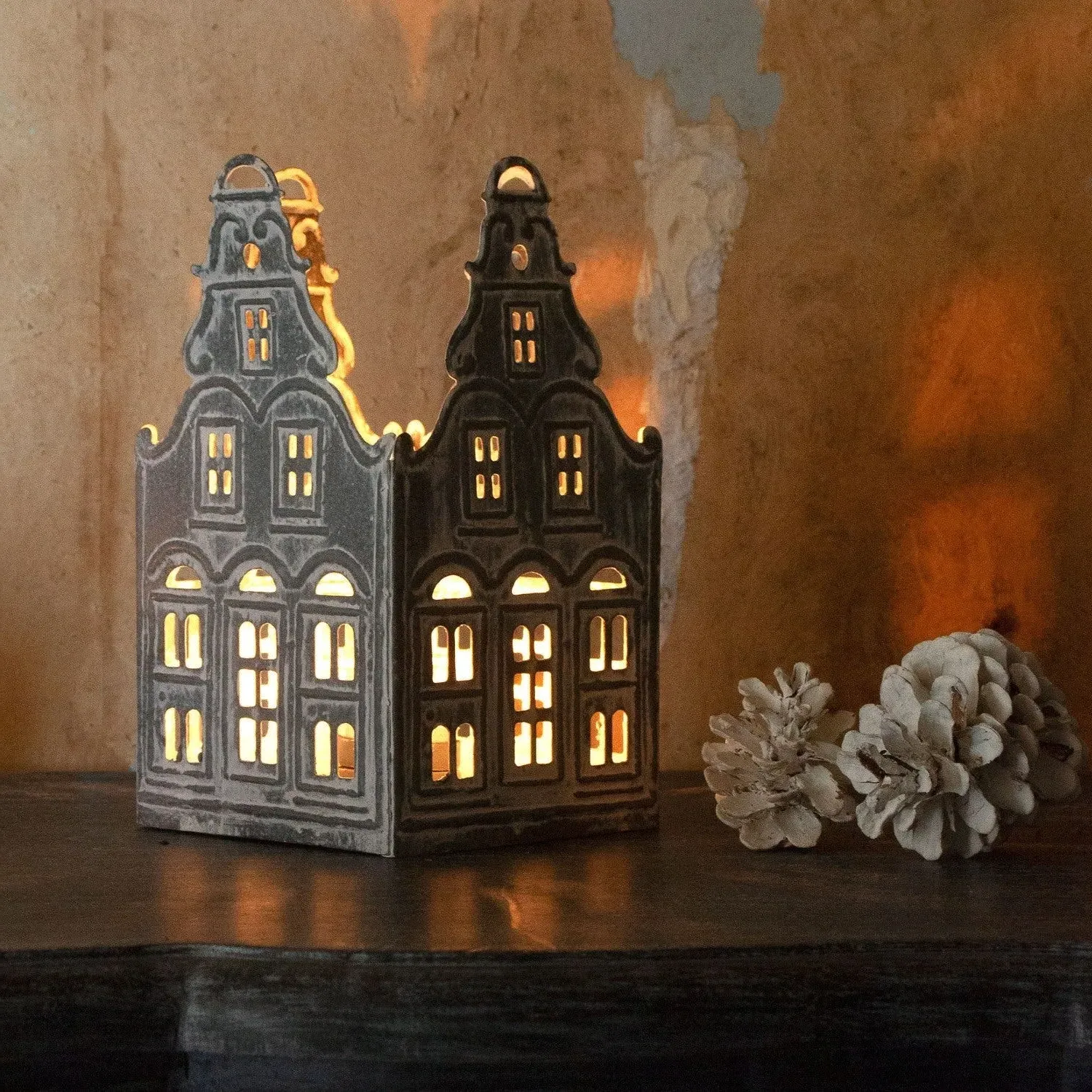 Medium Dutch Townhouse Lantern - White, Tin