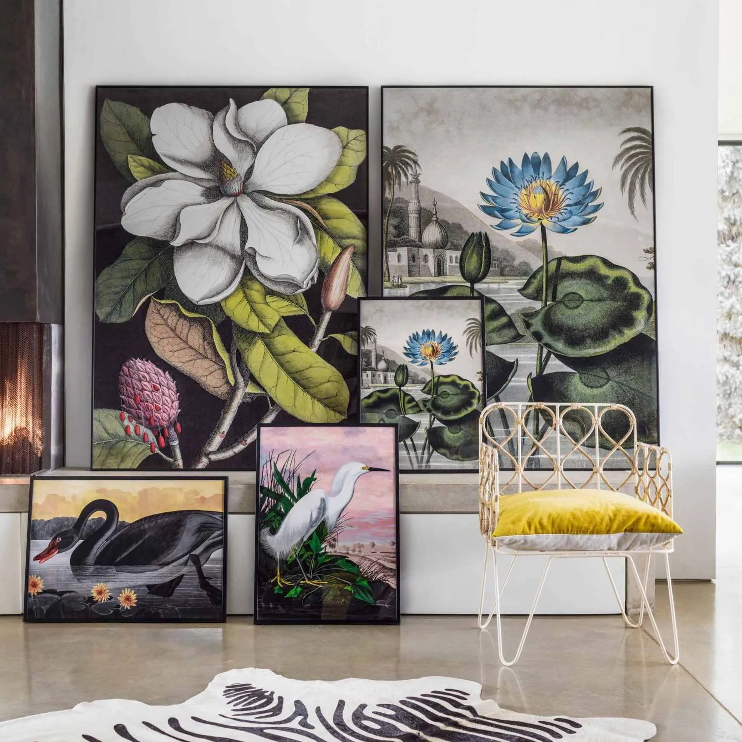 Medium Framed Water Lily Print - Blue