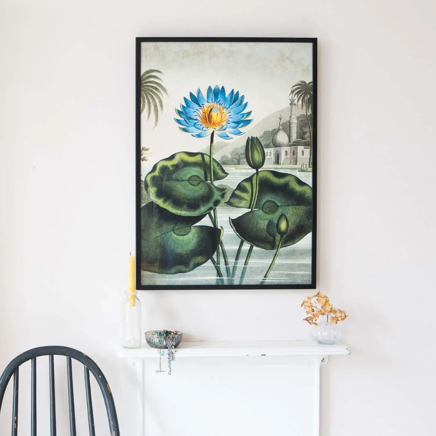 Medium Framed Water Lily Print - Blue