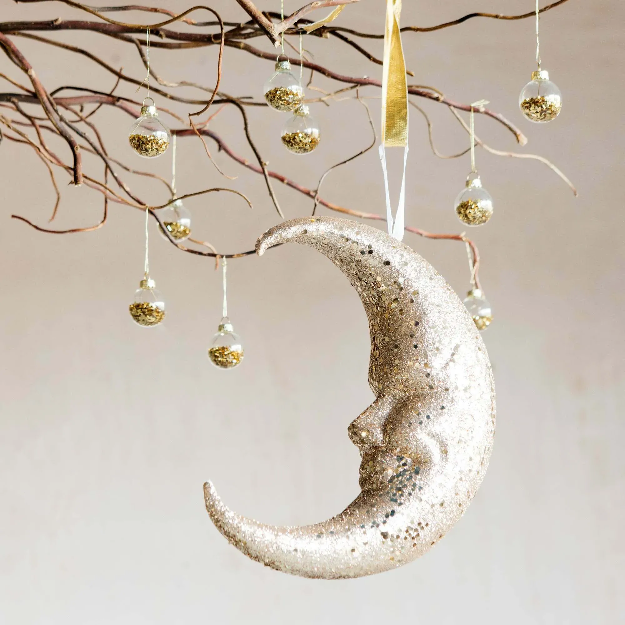 Medium Moon Decoration - Gold Glitter