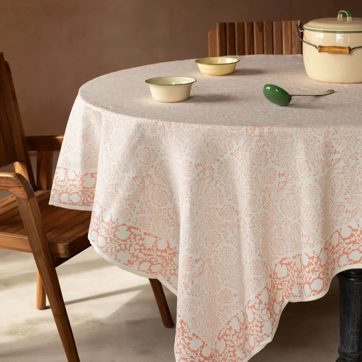 Merielle Extra Small Block Printed Tablecloth - Pink, Linen image