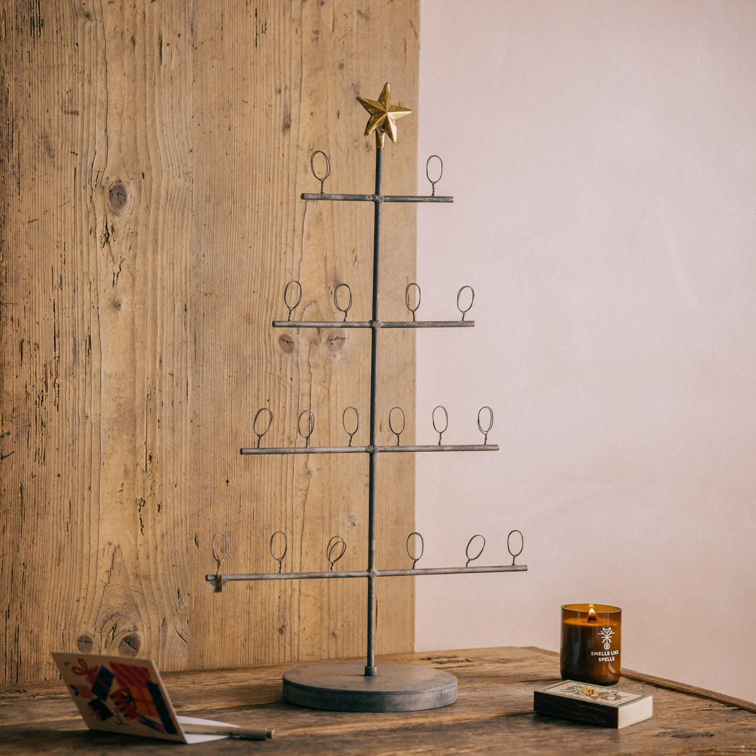 Metal Christmas Tree Card Stand with Star - Gold