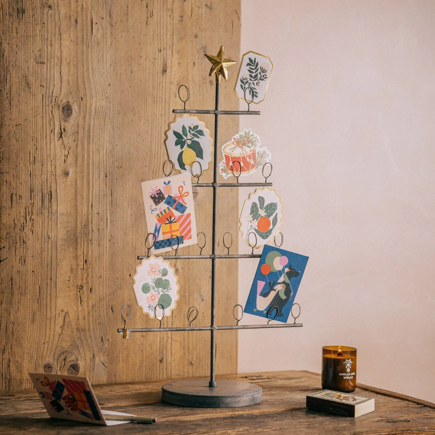 Metal Christmas Tree Card Stand with Star - Gold image