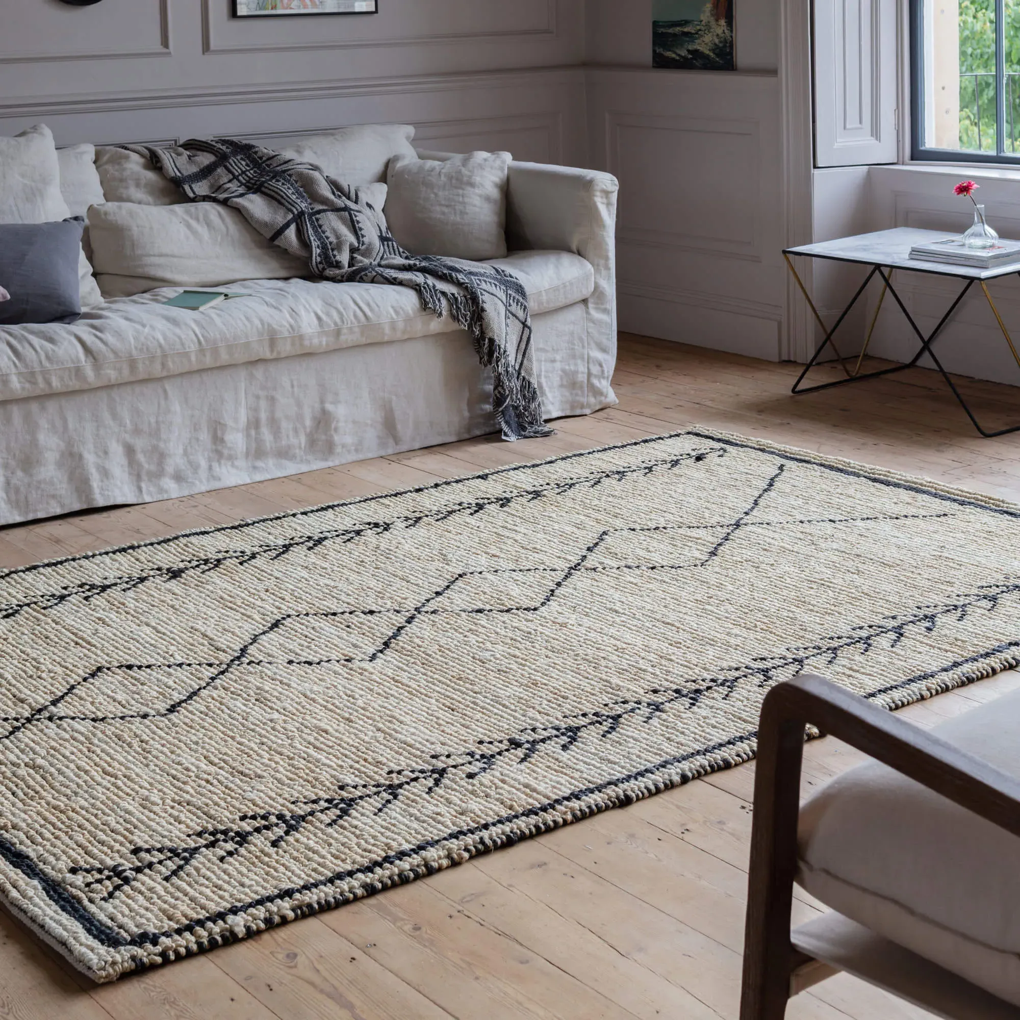 Micah Handwoven Rug 170 x 240cm - Black, Hemp