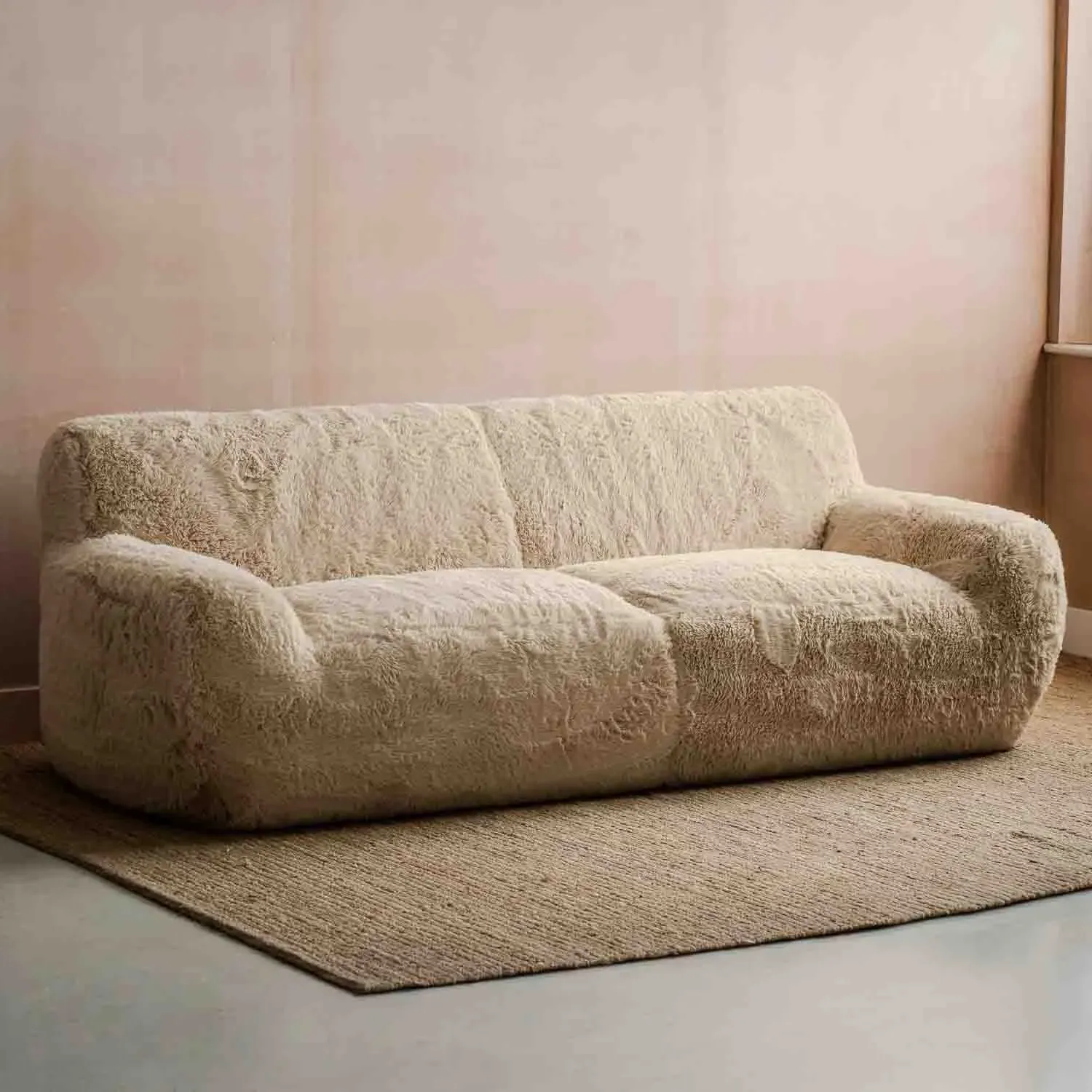 Miche Three Seater Sofa - Taupe, Faux Fur