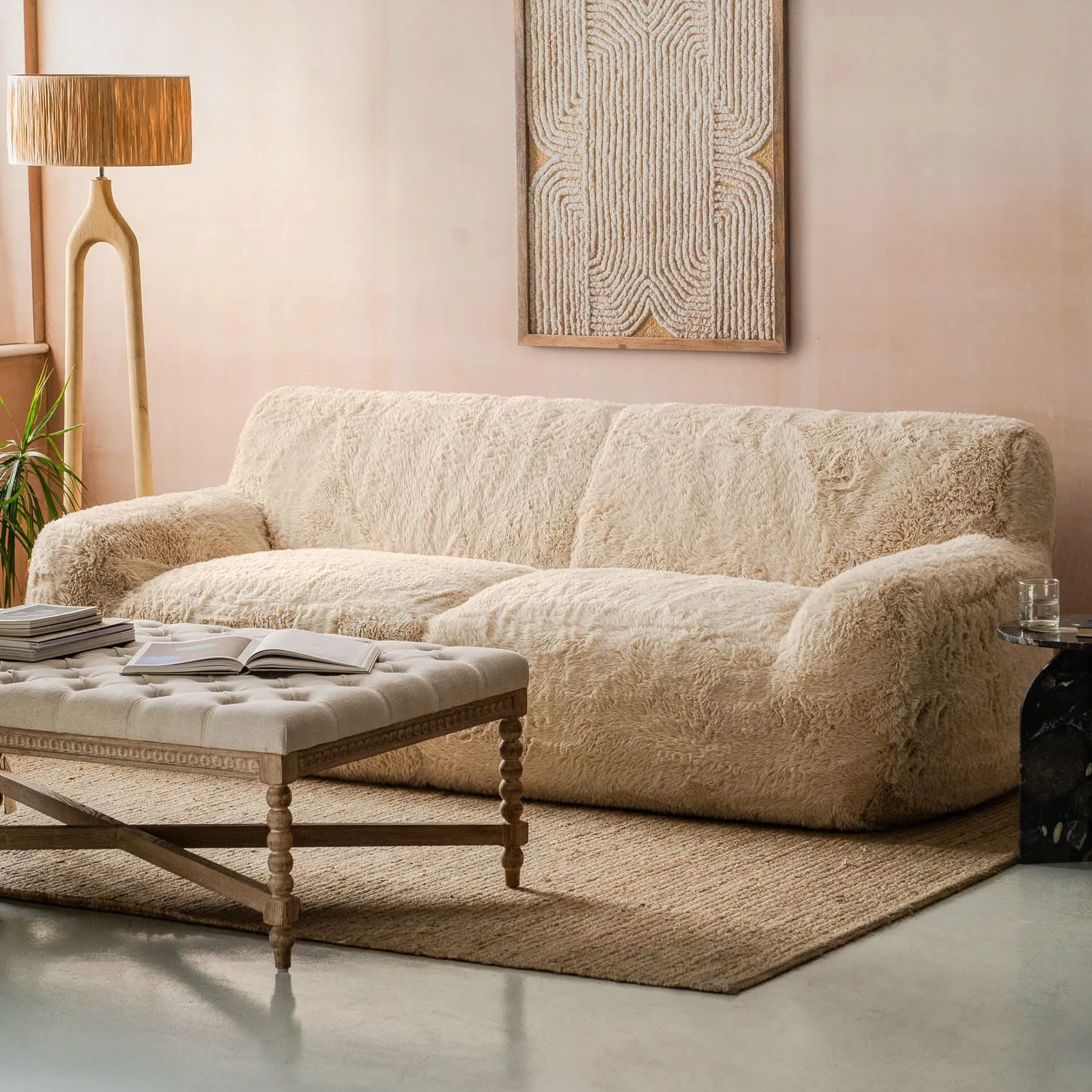 Miche Three Seater Sofa - Taupe, Faux Fur