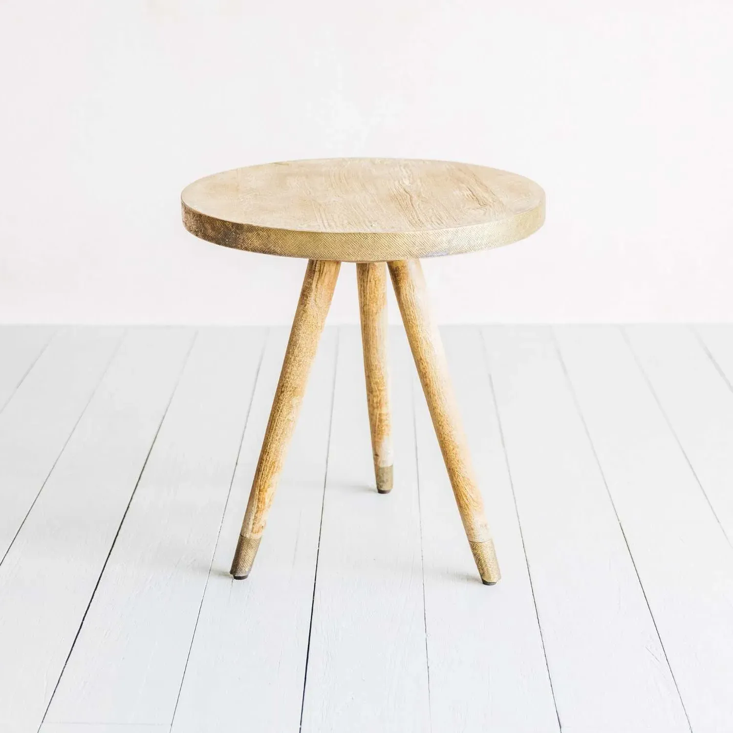 Midas Round Side Table - Light Wood, Brass