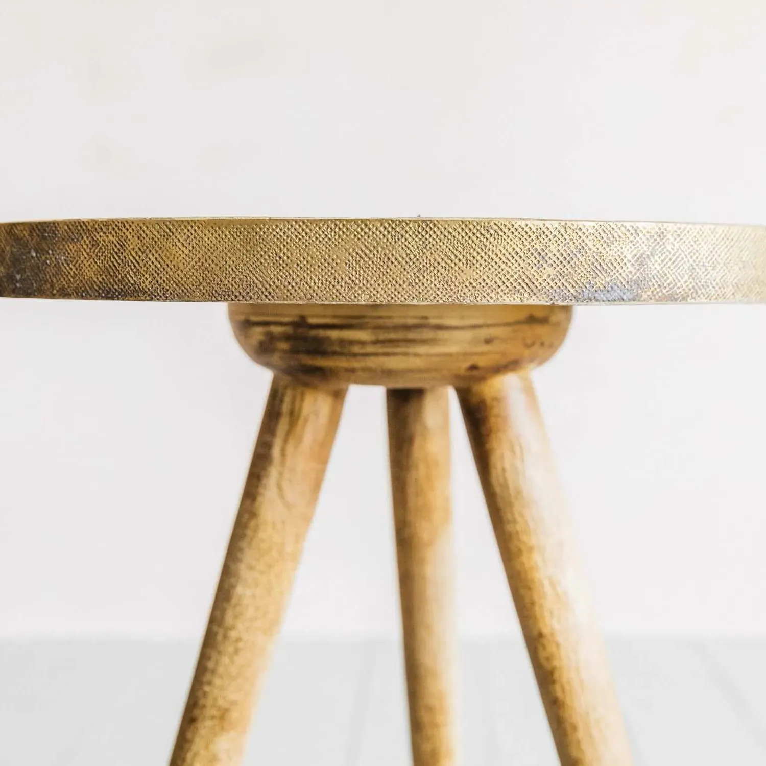 Midas Round Side Table - Light Wood, Brass