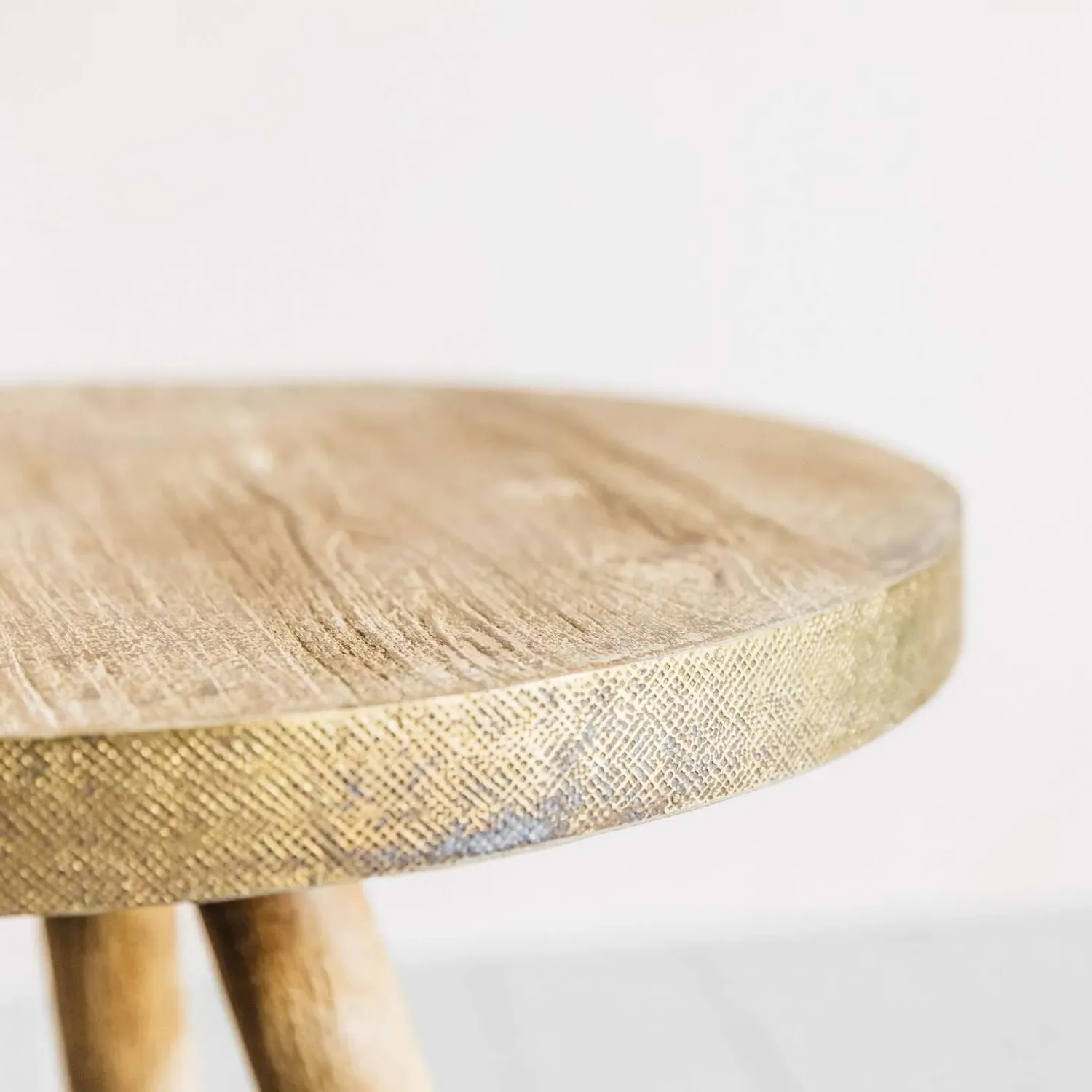 Midas Round Side Table - Light Wood, Brass