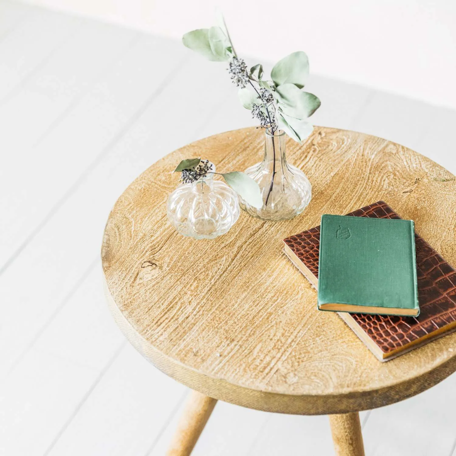 Midas Round Side Table - Light Wood, Brass