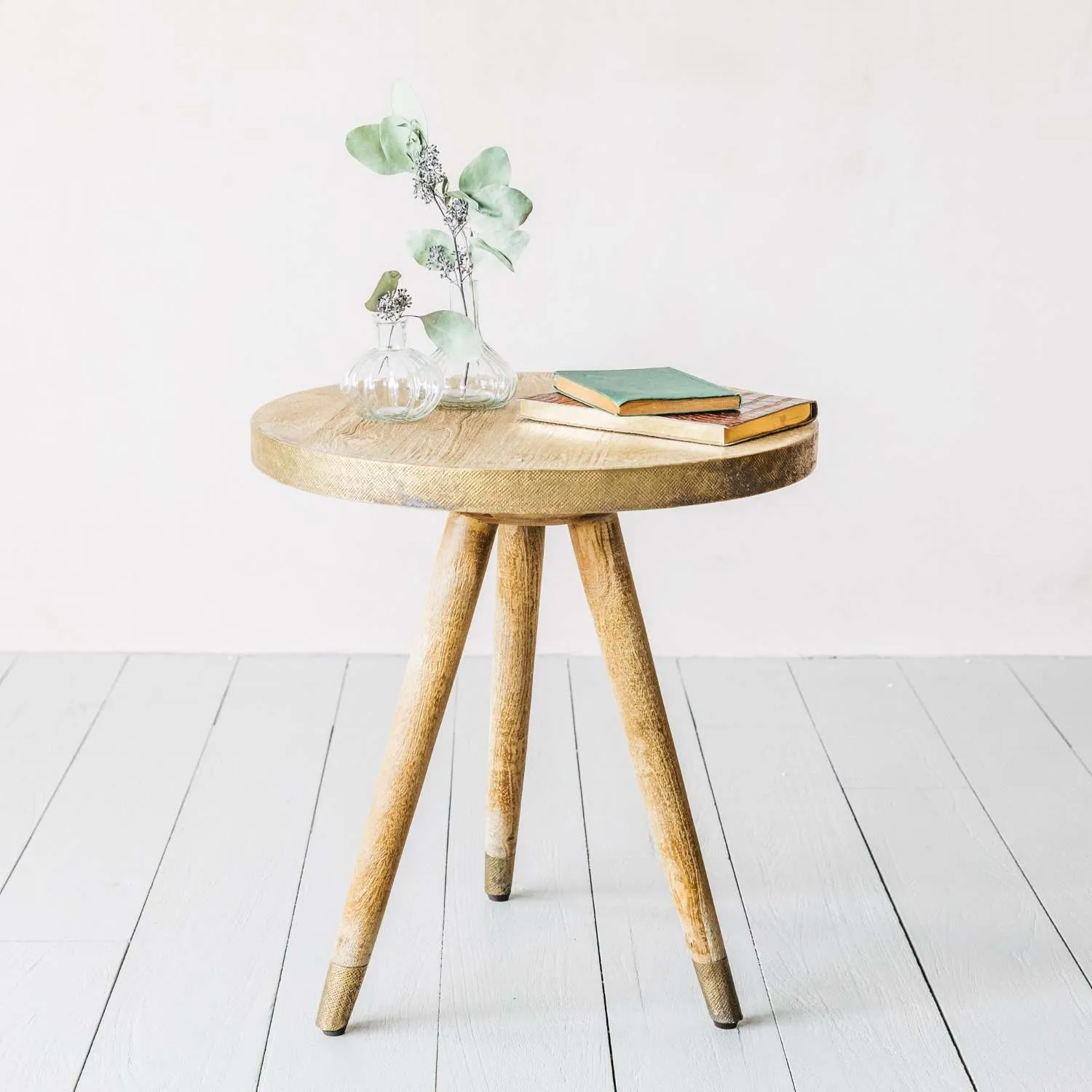 Midas Round Side Table - Light Wood, Brass image