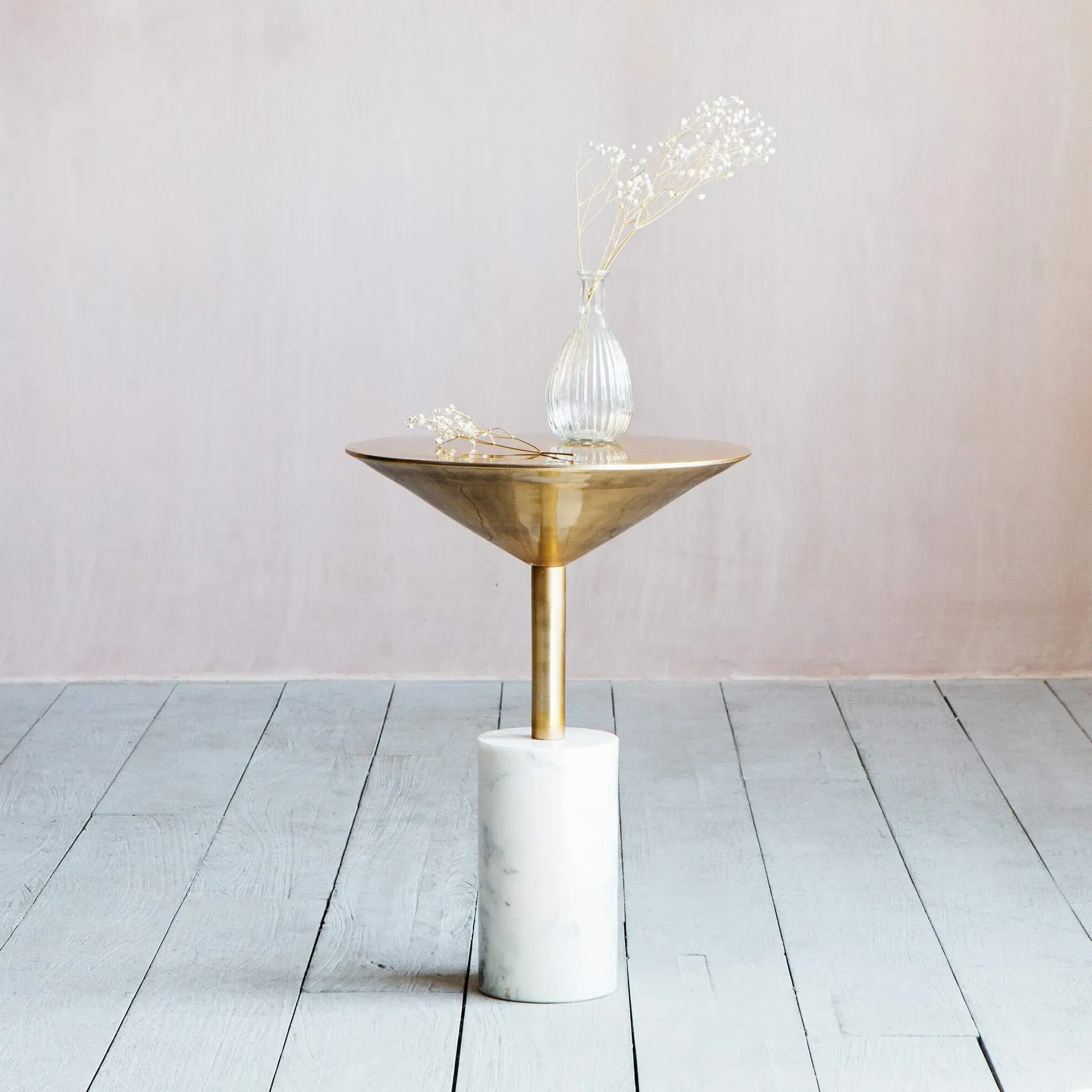 Mildred Round Side Table - Gold, Marble