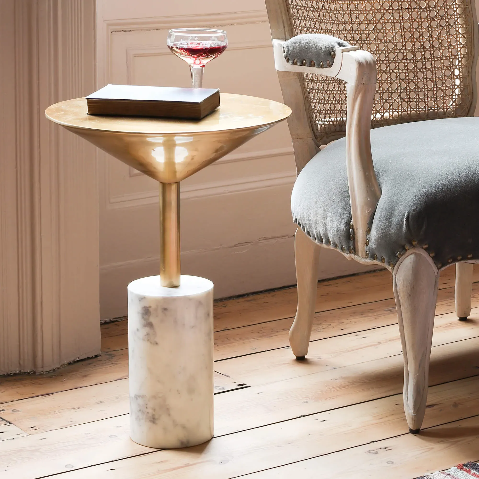 Mildred Round Side Table - Gold, Marble