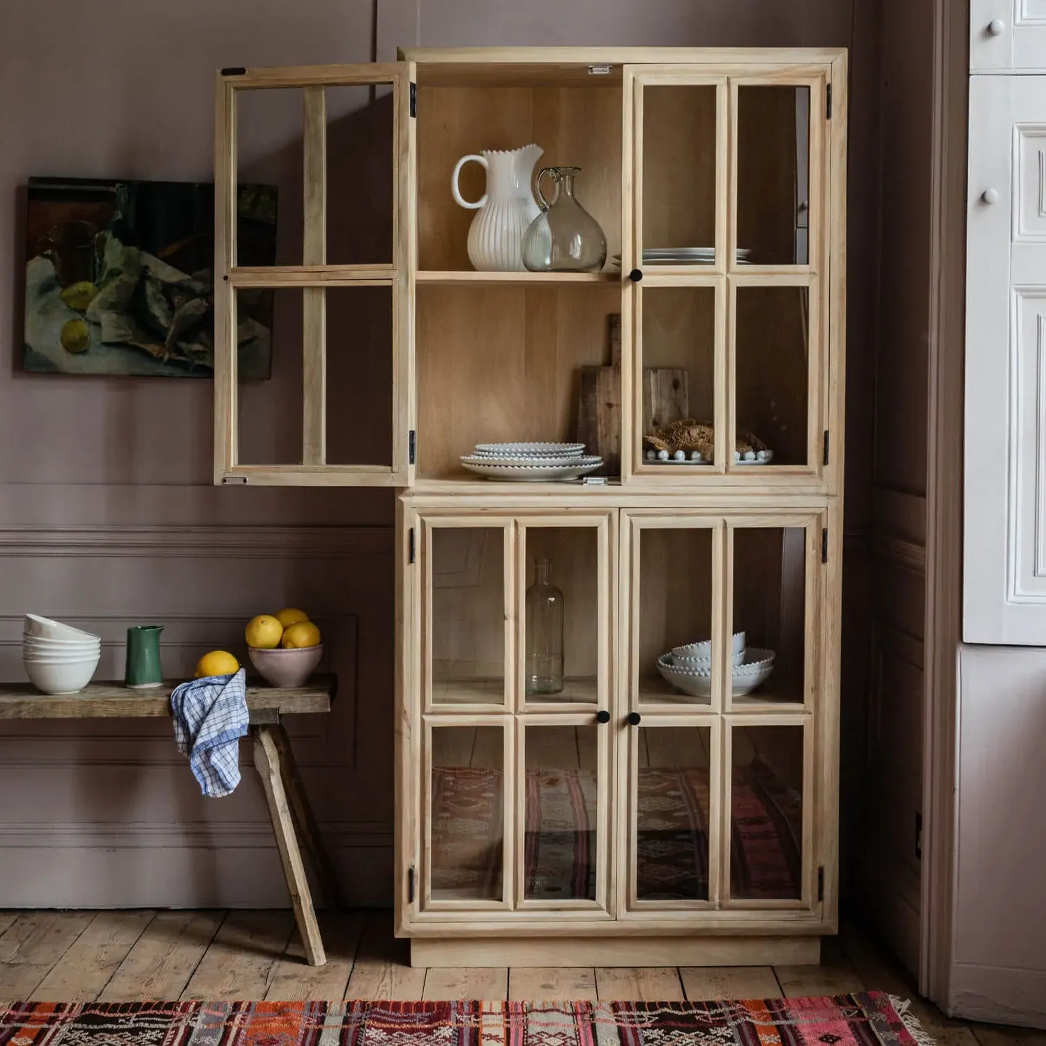 Mimosa Four Door Glass Cupboard - Mango Wood