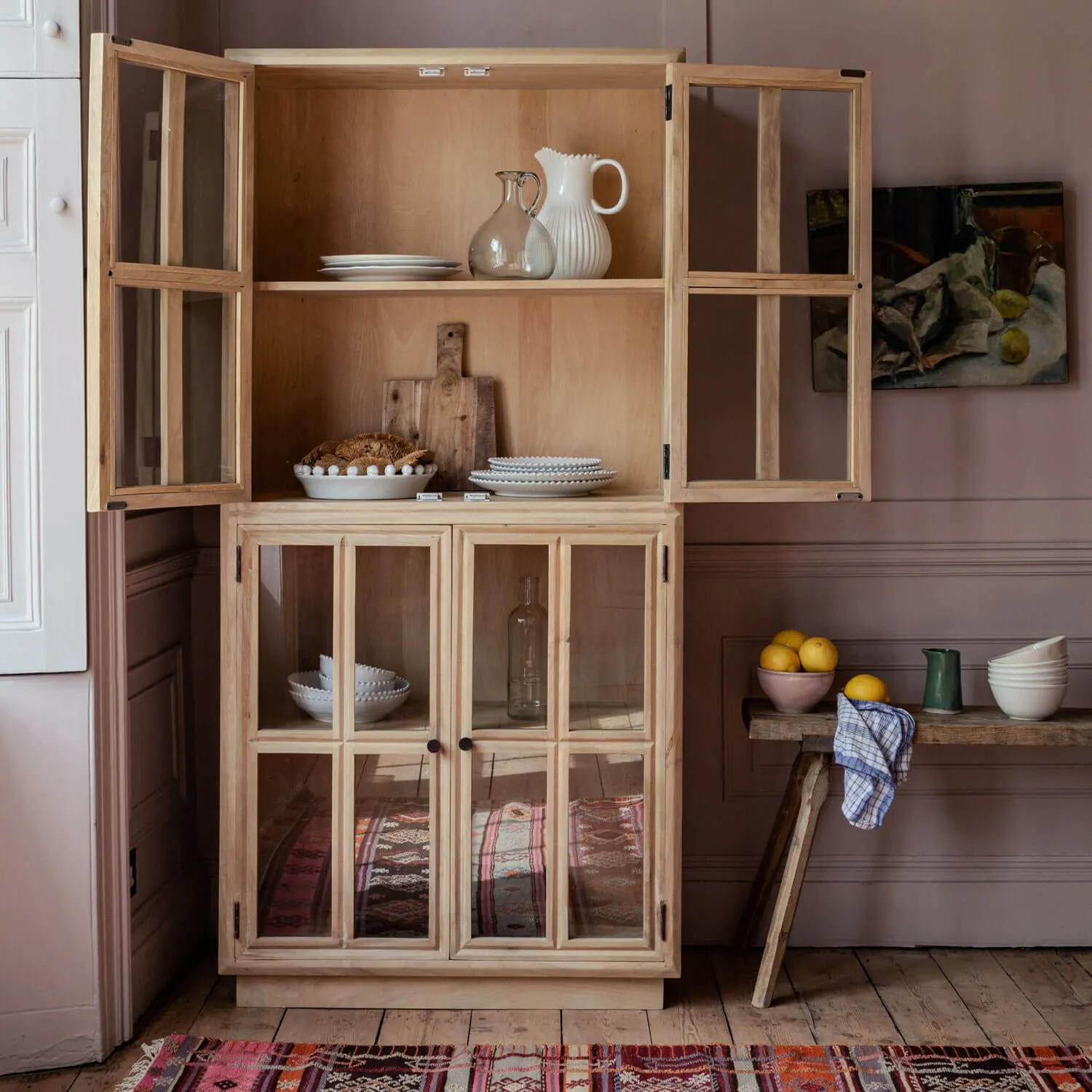 Mimosa Four Door Glass Cupboard - Mango Wood