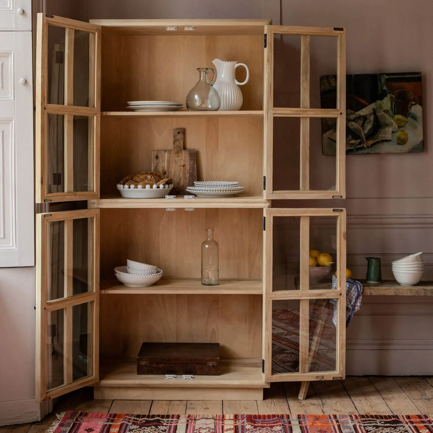 Mimosa Four Door Glass Cupboard - Mango Wood