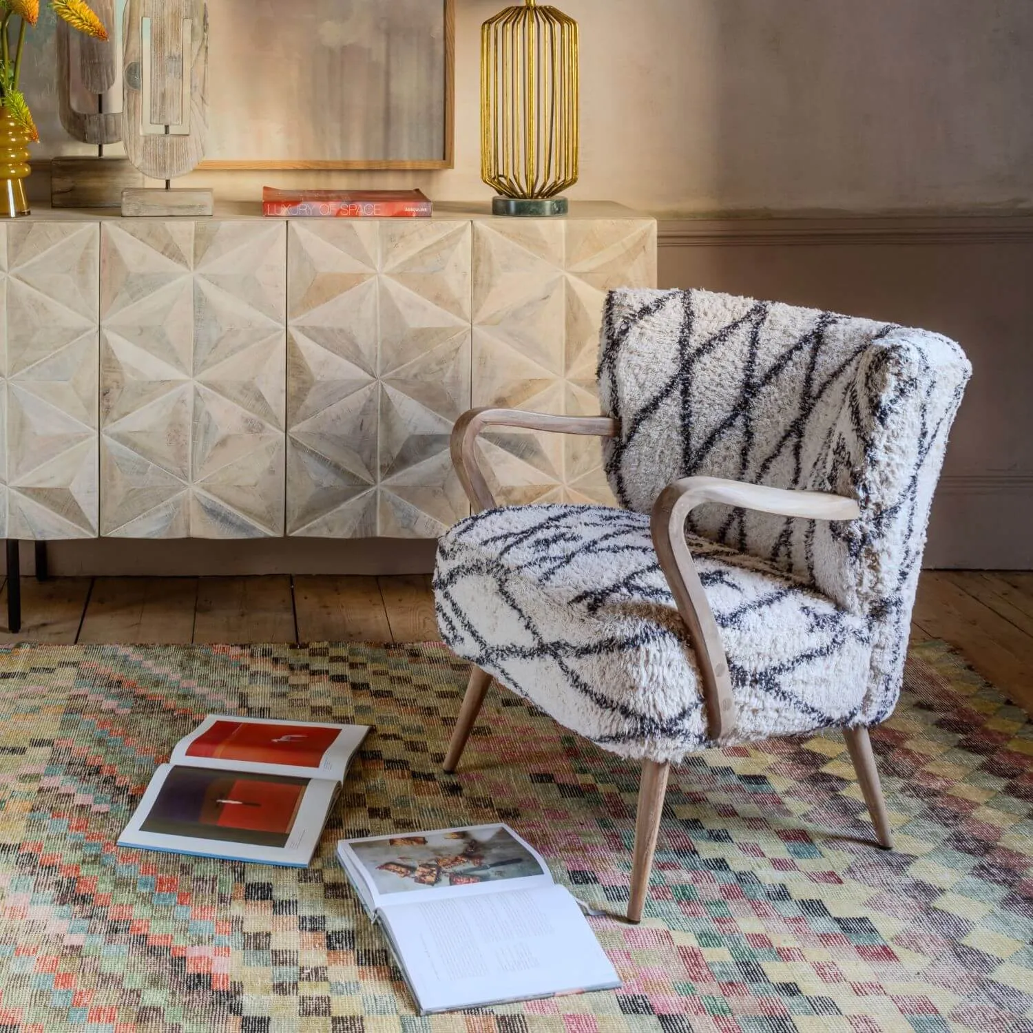 Mina Printed Armchair - Teak