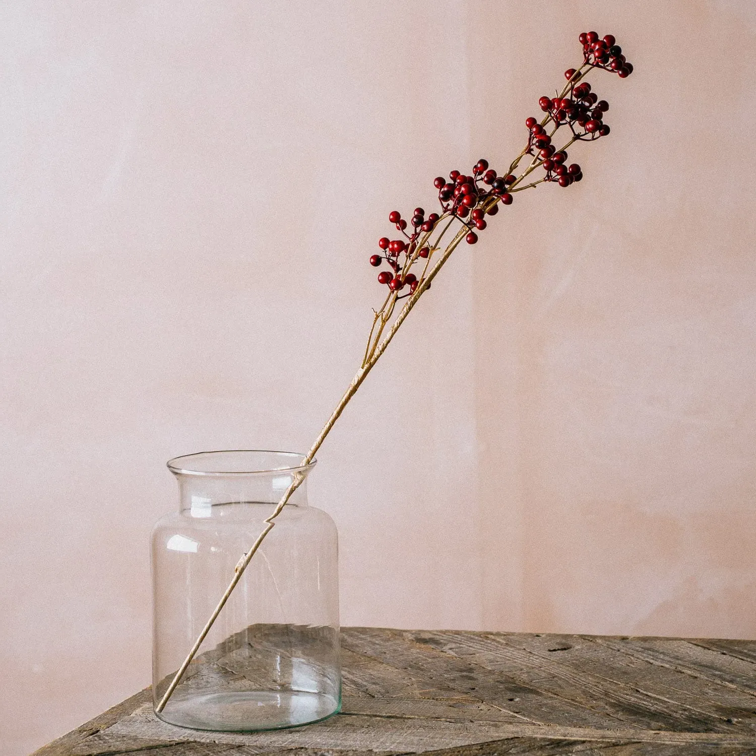 Mini Red Berries Branch - Gold