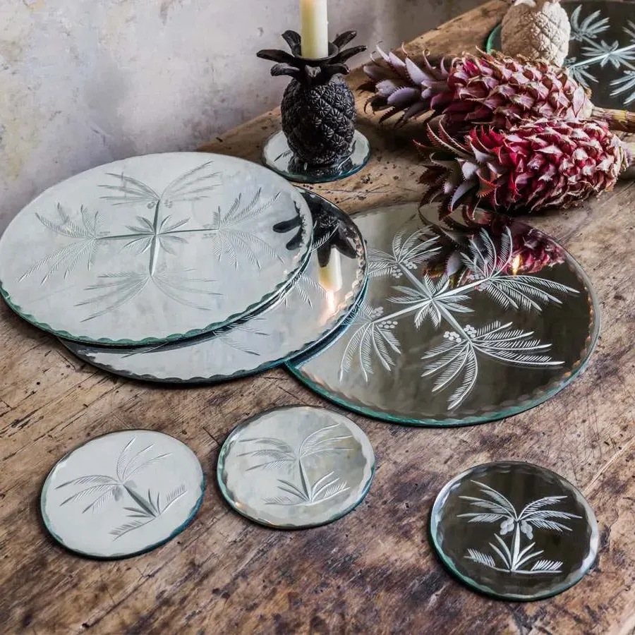 Mirrored Glass Palm Tree Placemat - Glass