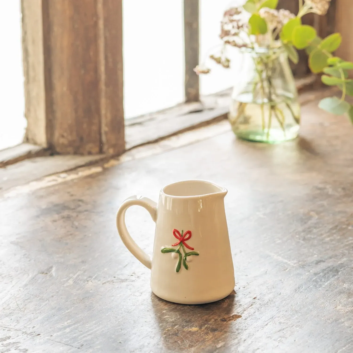 Mistletoe & Bow Motif Mini Jug - Stoneware