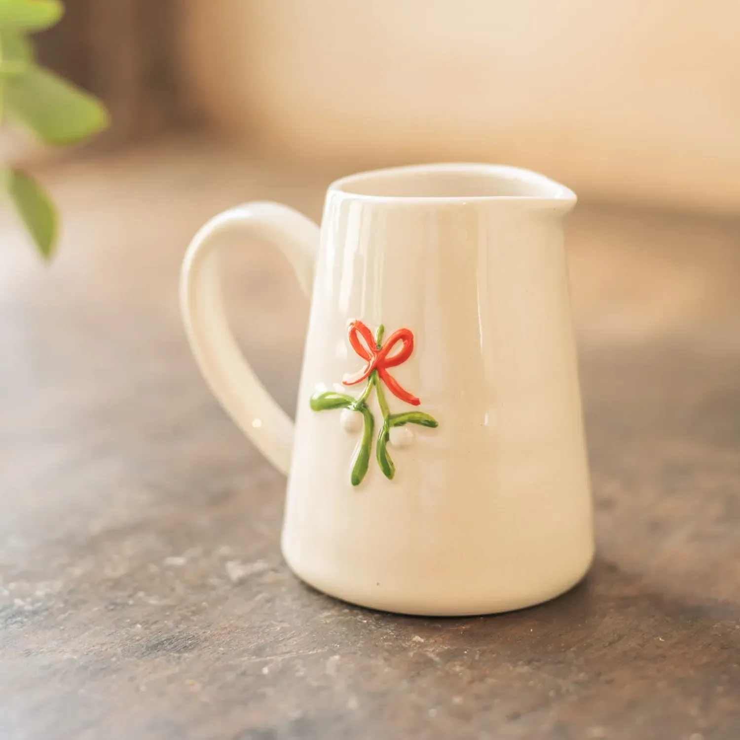 Mistletoe & Bow Motif Mini Jug - Stoneware