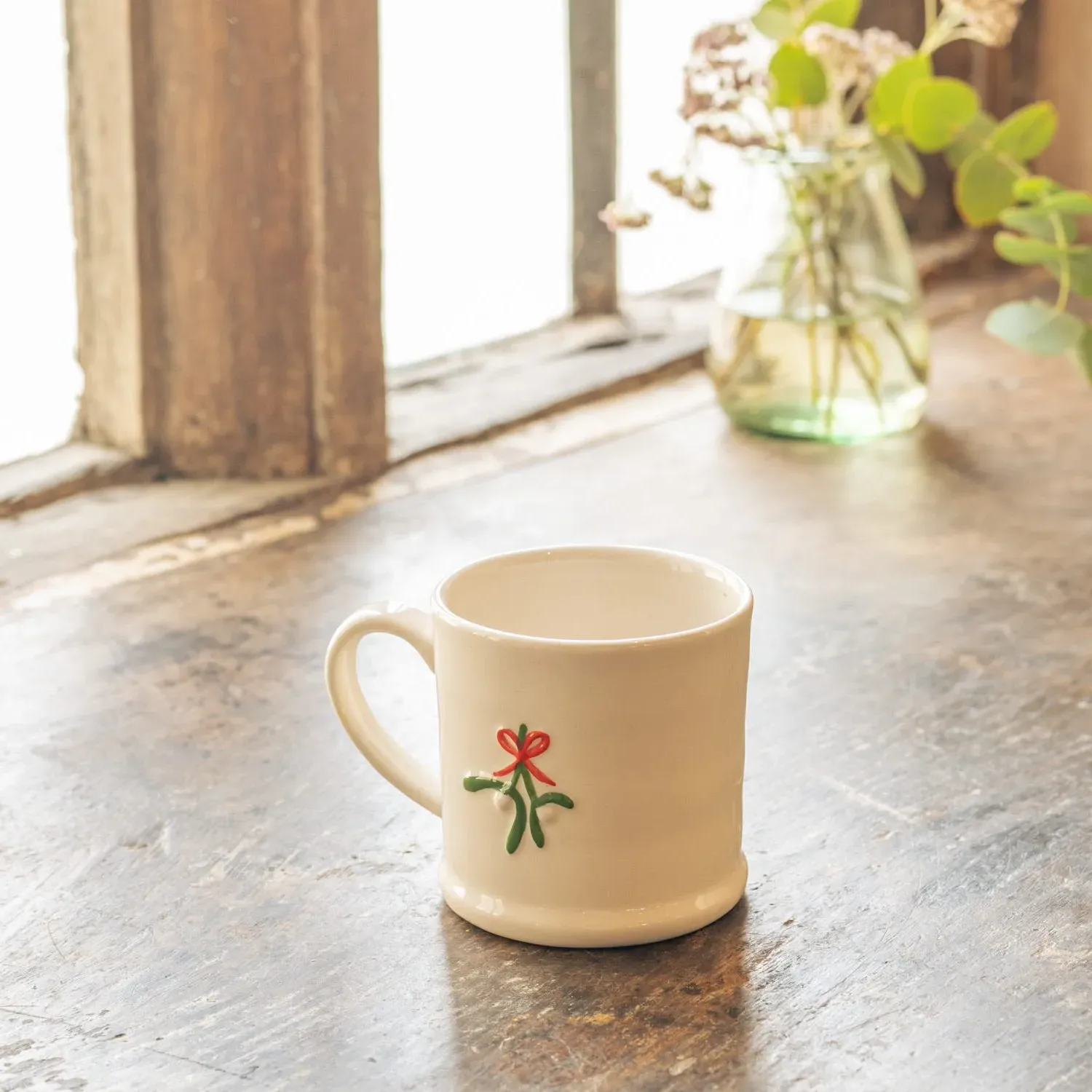Mistletoe & Bow Motif Mini Mug - Stoneware