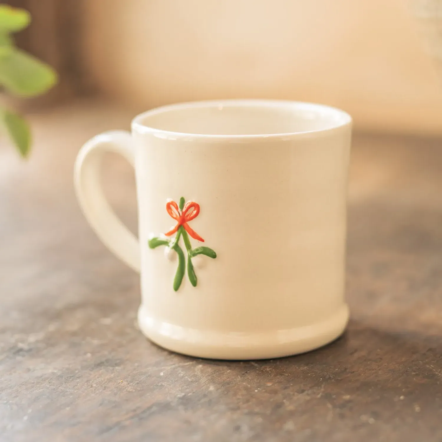 Mistletoe & Bow Motif Mini Mug - Stoneware
