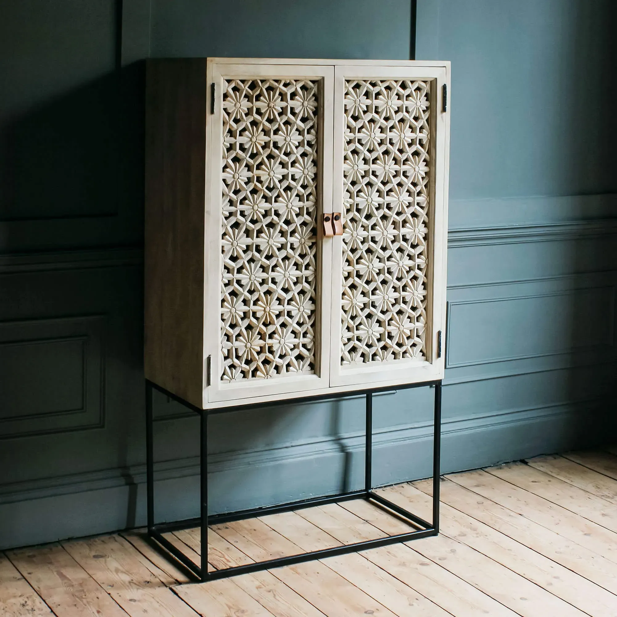 Momoka Hand-Carved Bar Cabinet - Mango Wood