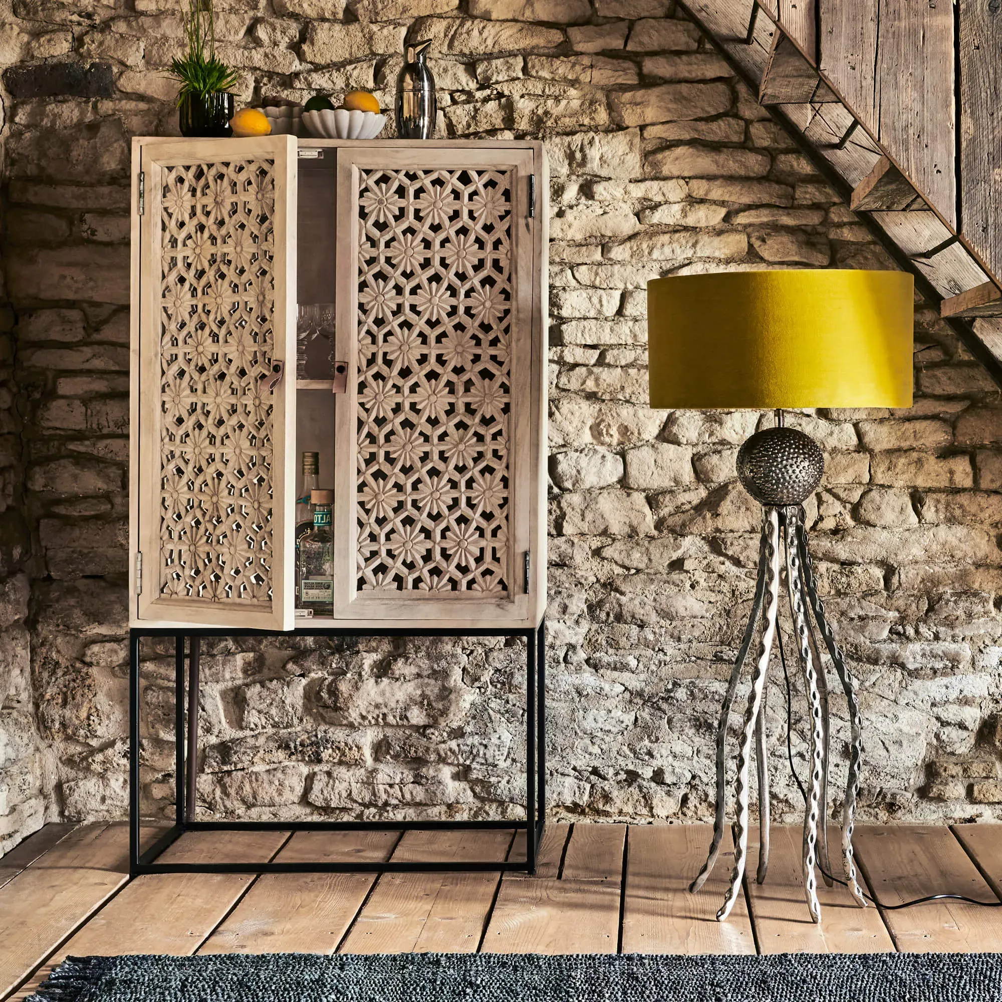 Momoka Hand-Carved Bar Cabinet - Mango Wood image