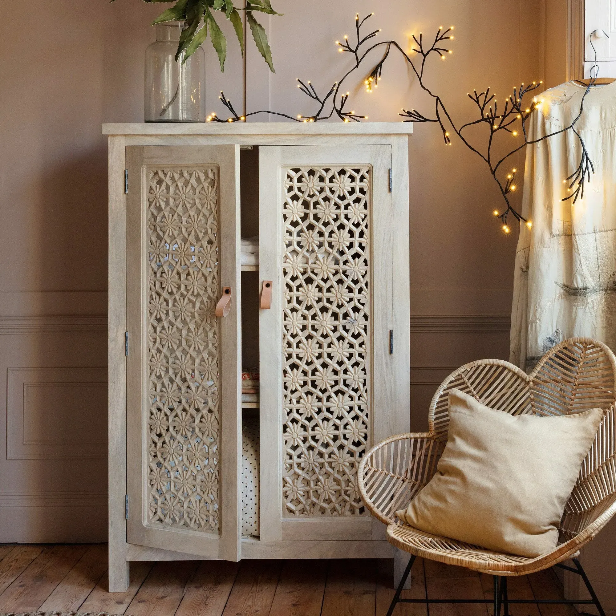 Momoka Hand-Carved Cupboard - Mango Wood