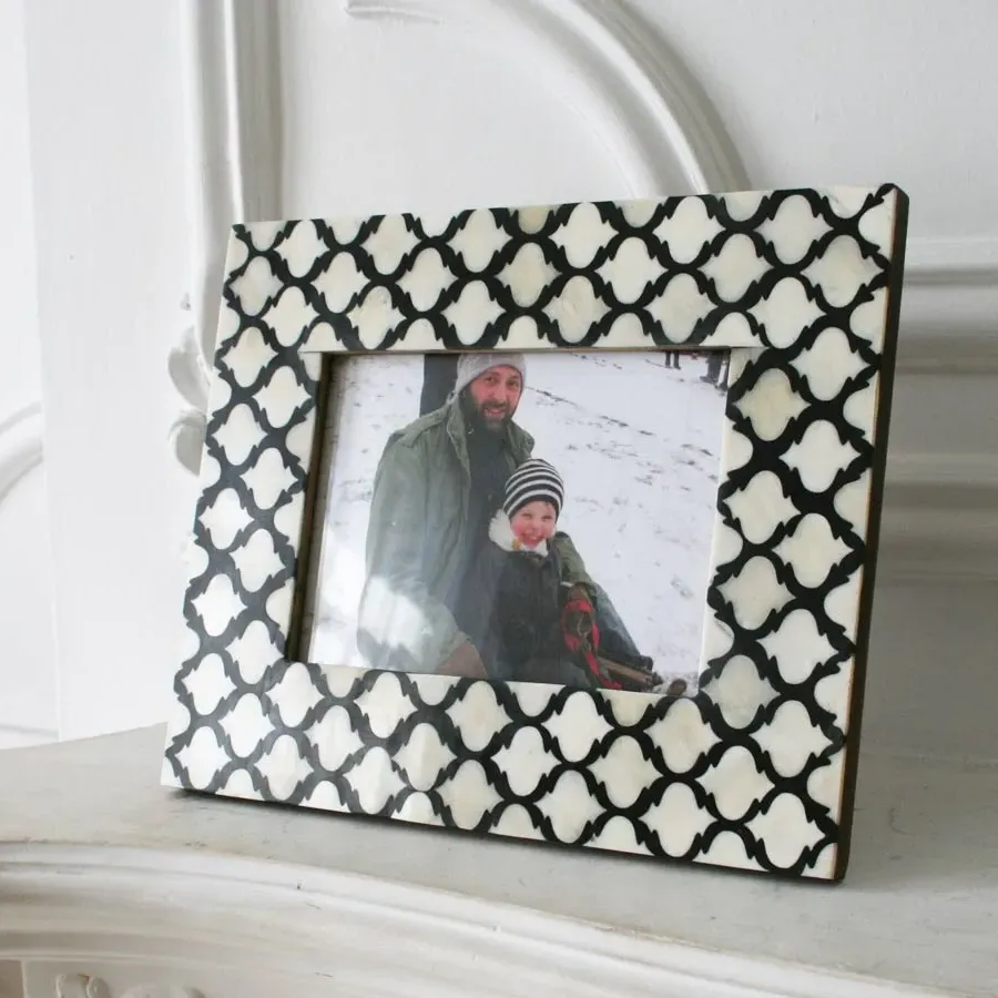 Moroccan Print Bone Frame - Black, White