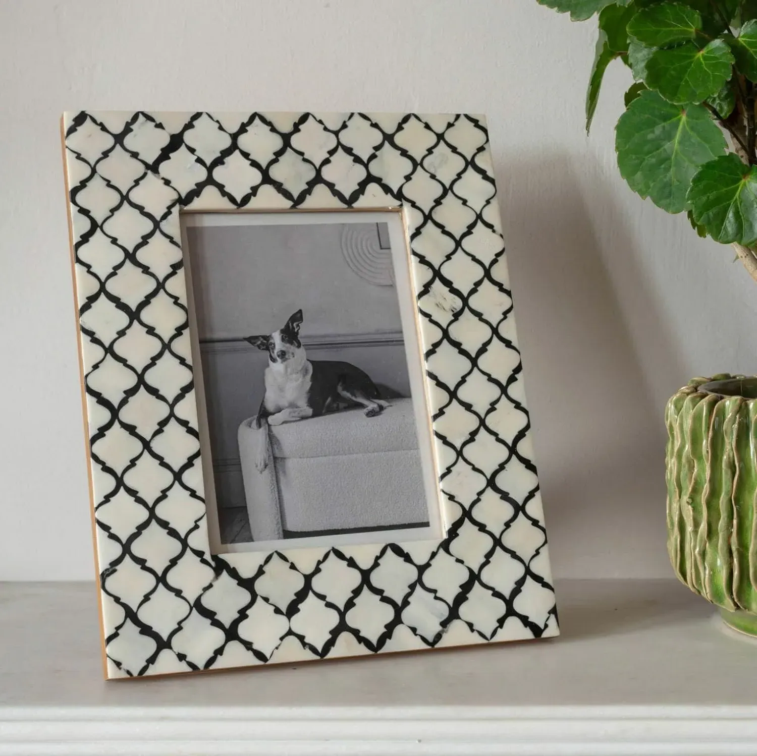 Moroccan Print Bone Frame - Black, White
